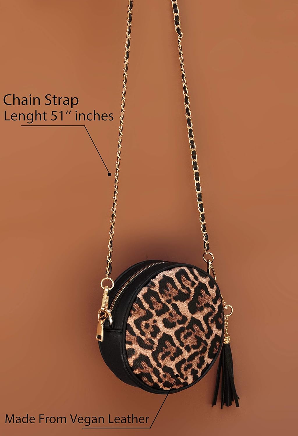 HOXIS Women Round Crossbody Bag Tassel Circle Purse Chain Shoulder Handbag Clutch Wristlet - Image 4