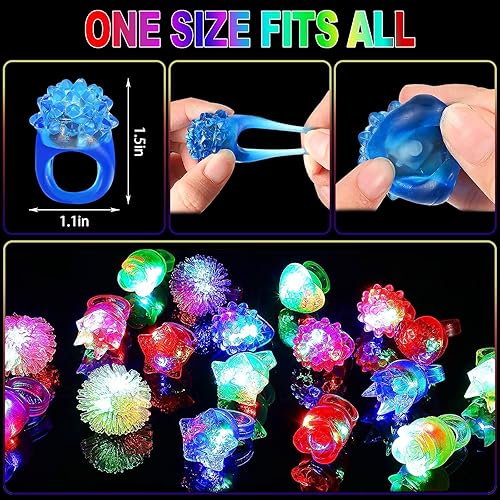Miniatura 2 de CCINEE 24 anillos iluminados intermitentes coloridos LED de goma con baches que brillan en la oscuridad, juguetes de dedo para suministros de