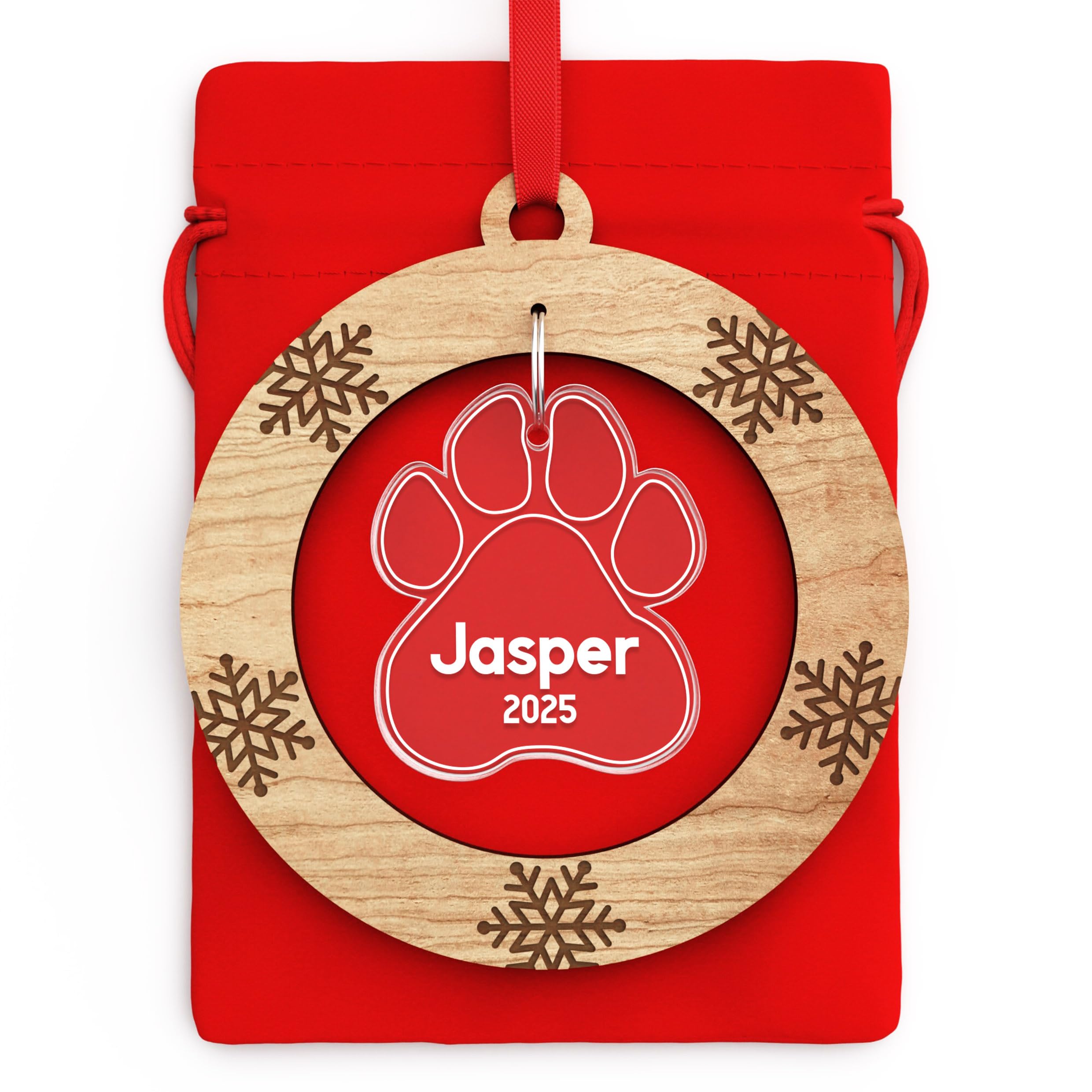 PERSONALISED DOG PUPPY Christmas Tree Decorations - Cherry Veneer and Acrylic Engraved Christmas Ornament - 1st First