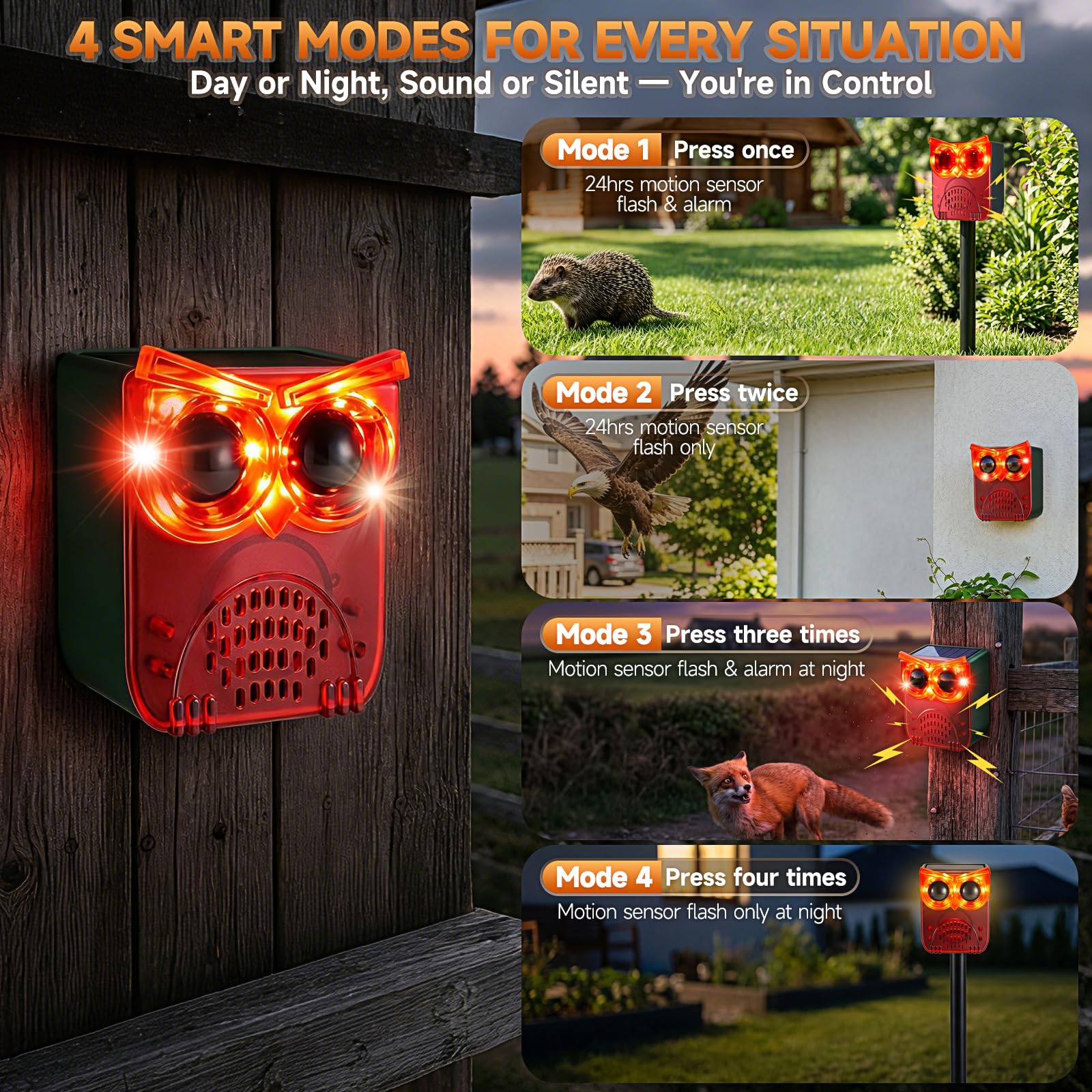 Alarme solaire d'extérieur avec détecteur de mouvement 130 dB - 130 dB - 13 sons de boucle pour éviter l'habitude - 4 modes de travail - Alarme résistante aux intempéries IP55 pour la maison, la villa