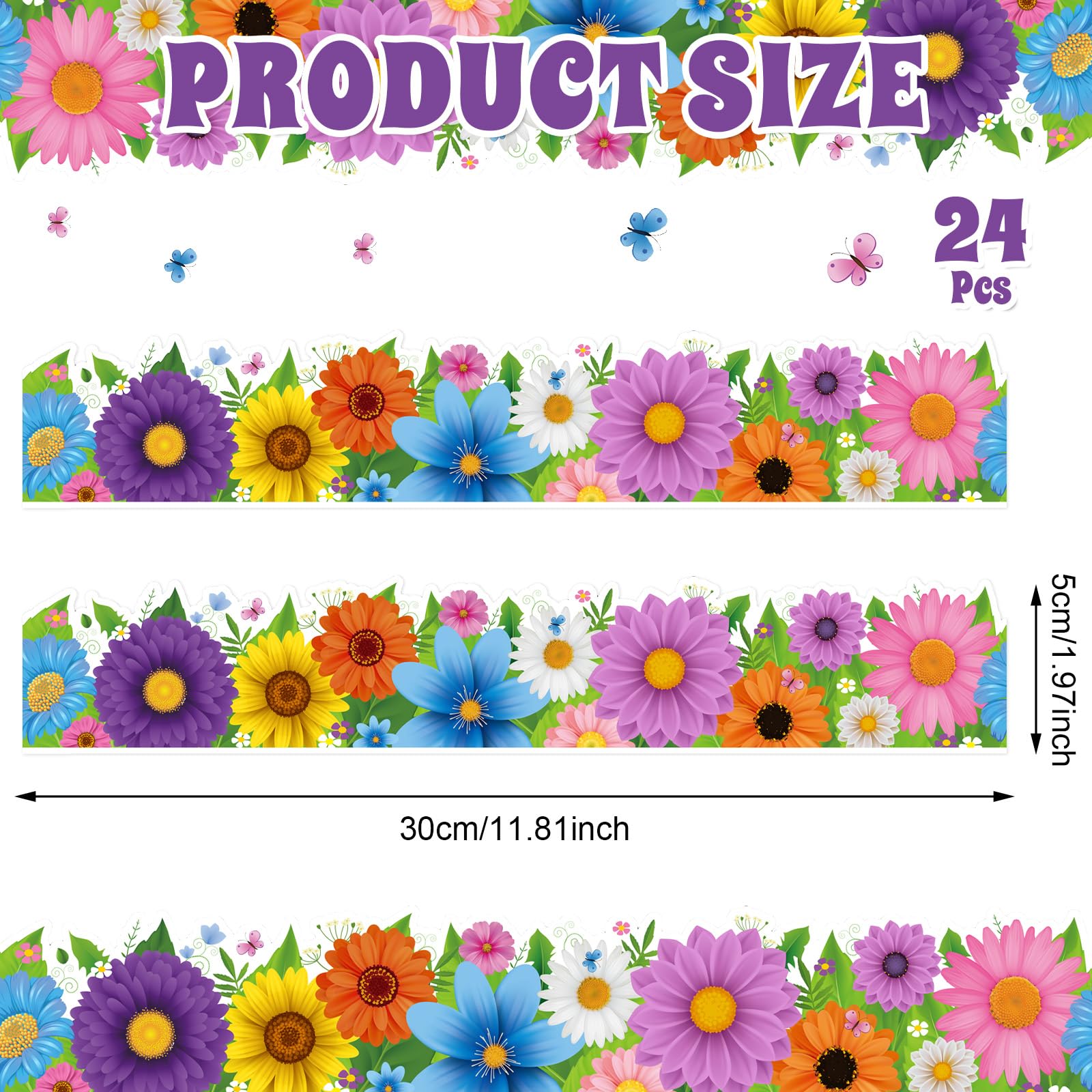 24 Pcs Spring Borders For Classroom Whiteboard Bulk Flowers