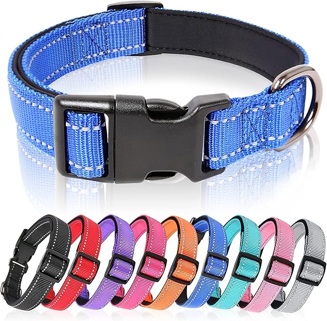 HEELE Dog Collar, Reflective Dog Collar, Soft Neoprene Padded Breathable Nylon Pet Collar Adjustable for Small Dogs, Royal Blue, S