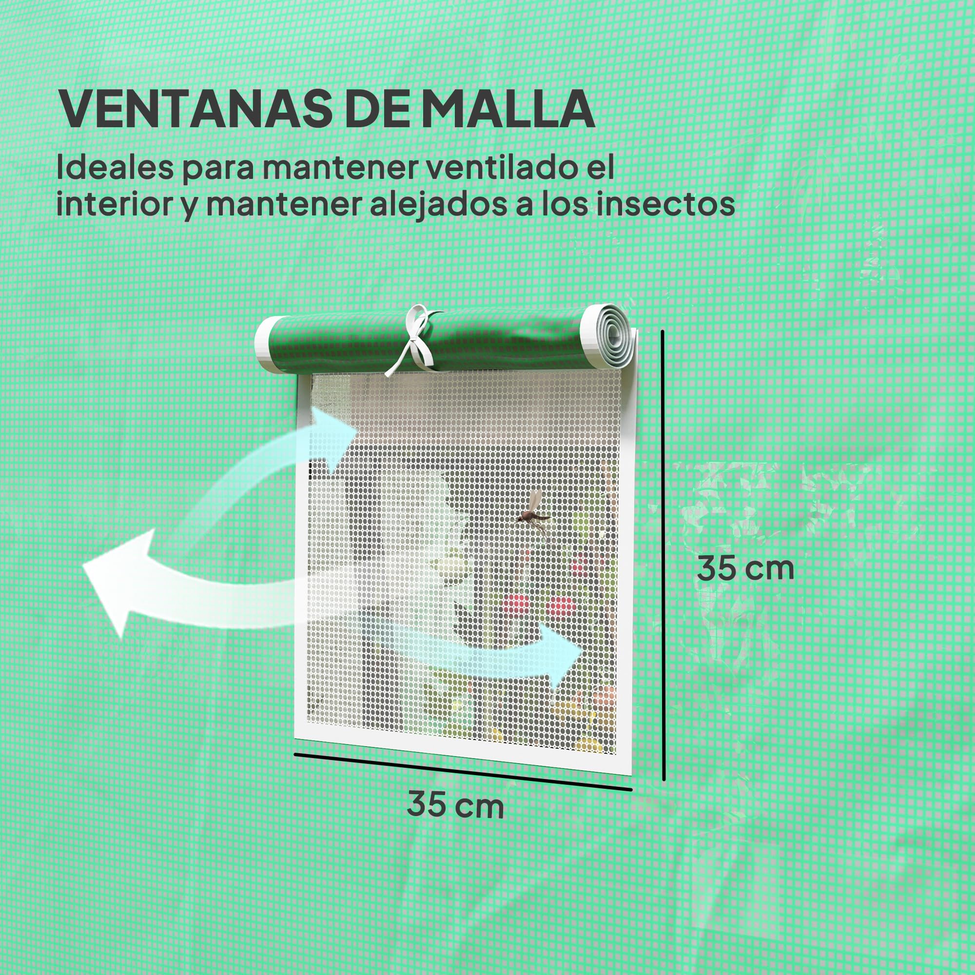 Outsunny Invernadero de Túnel 296x196x200 cm Invernadero de Jardín con 3 Puertas Enrollables 6 Ventanas Cubierta PE 140g/m² Estructura de Acero Galvanizado para Cultivos Plantas Flores Verde