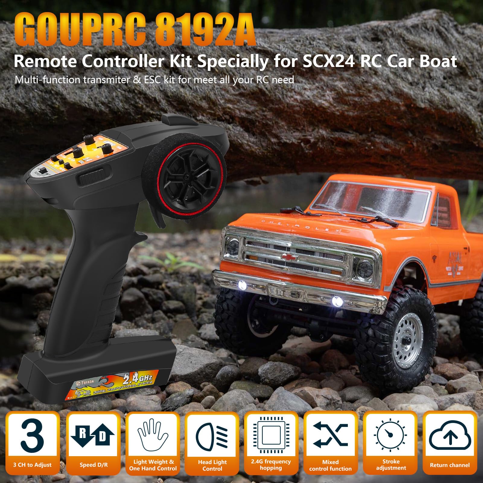 GOUPRC 2 in 1 ESC & Receiver with 3CH 2.4GHz RC Transmitter ESC Remote Controller Receiver Combo for Axial SCX24 RC Car