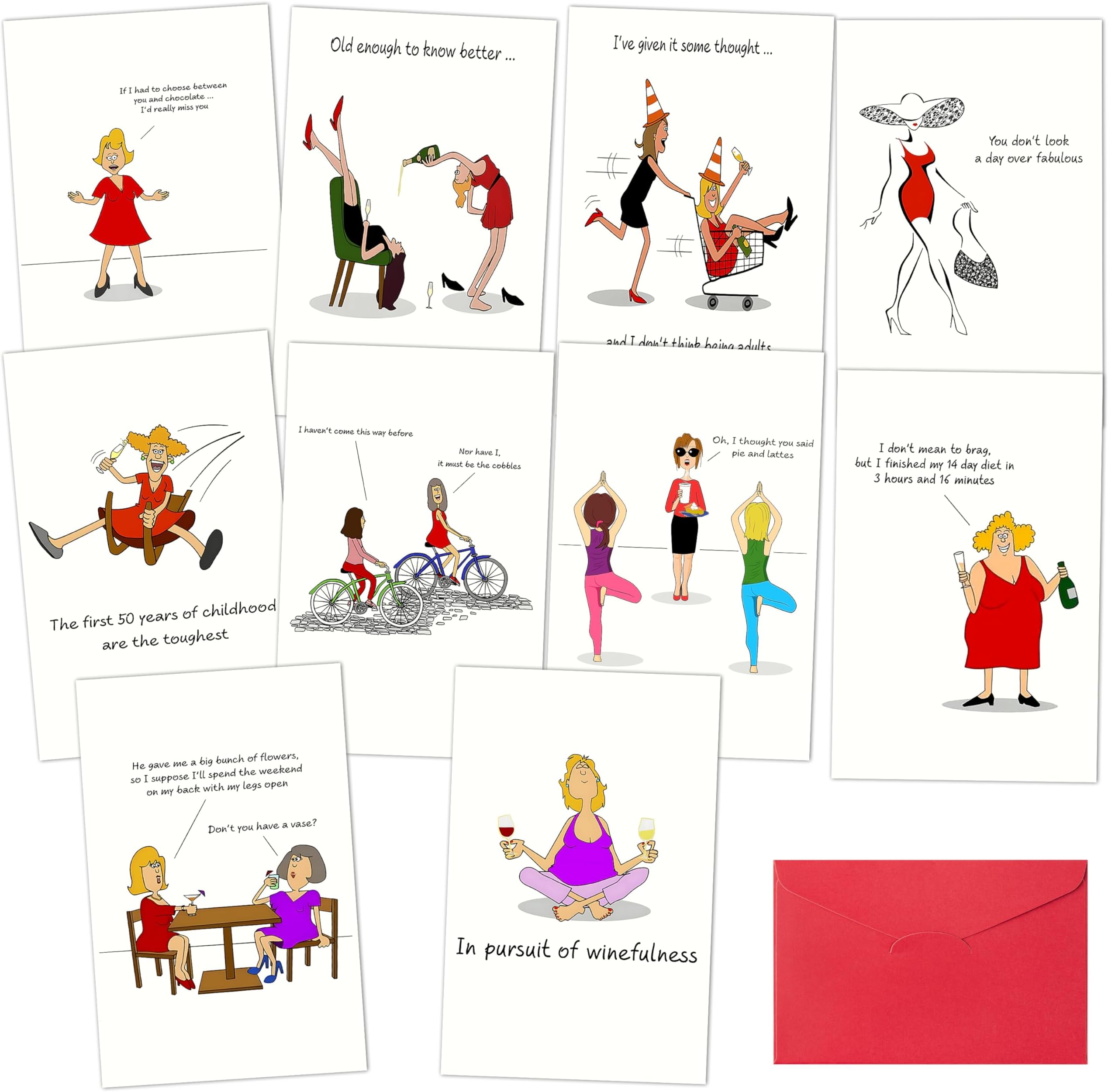 CUweipeng Mother's Day Greeting Cards - 10 Set Funny Women Birthday Card Envelope Assorted Bulk Humor Friendship Appreciation Thank-you Greeting Card Mum Wife Women Friend Mother's Birthday Favor Gift
