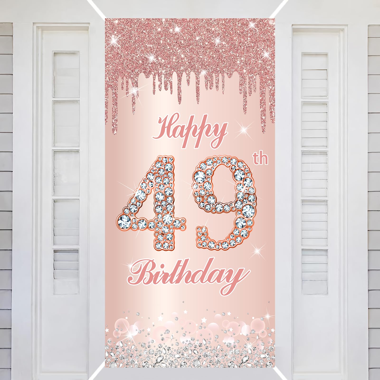 49th Happy Birthday Decorations Door Banner Pink Rose Birthday Banner for Party Backdrop for Women Door Cover Party Decoration Supplies Poster — image 1