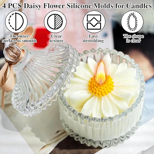 Miniatura 2 de 4 moldes para velas de margarita, moldes de silicona para hacer velas, molde decorativo en forma de flor 3D para fondant jabón, pastel de chocolate,