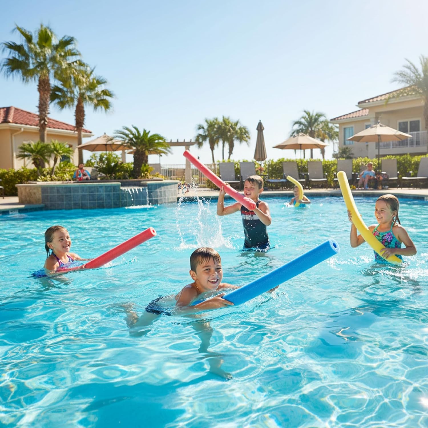 6-Pack Jumbo Pool Noodles, 59-Inch EPE Foam Swim Noodles for Kids, Strong Buoyancy & Soft Float for Pool, Beach, Water Play (Red, Yellow, Blue) Noodle Foam