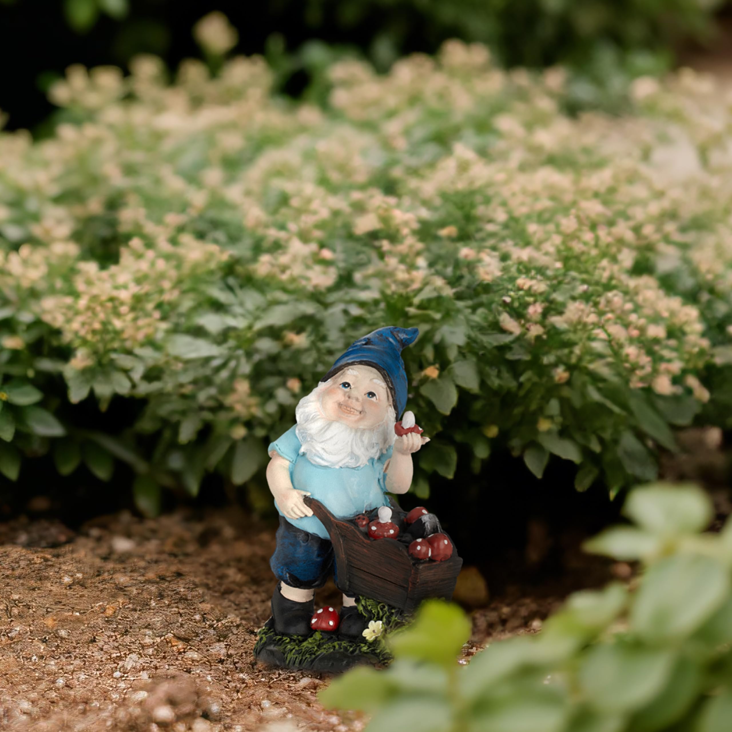 Relaxdays Gnomo da Giardino, con Carriola, Statua Resistente alle Intemperie e al Gelo, 14,5x10,5x7 cm, Nano, Colorato
