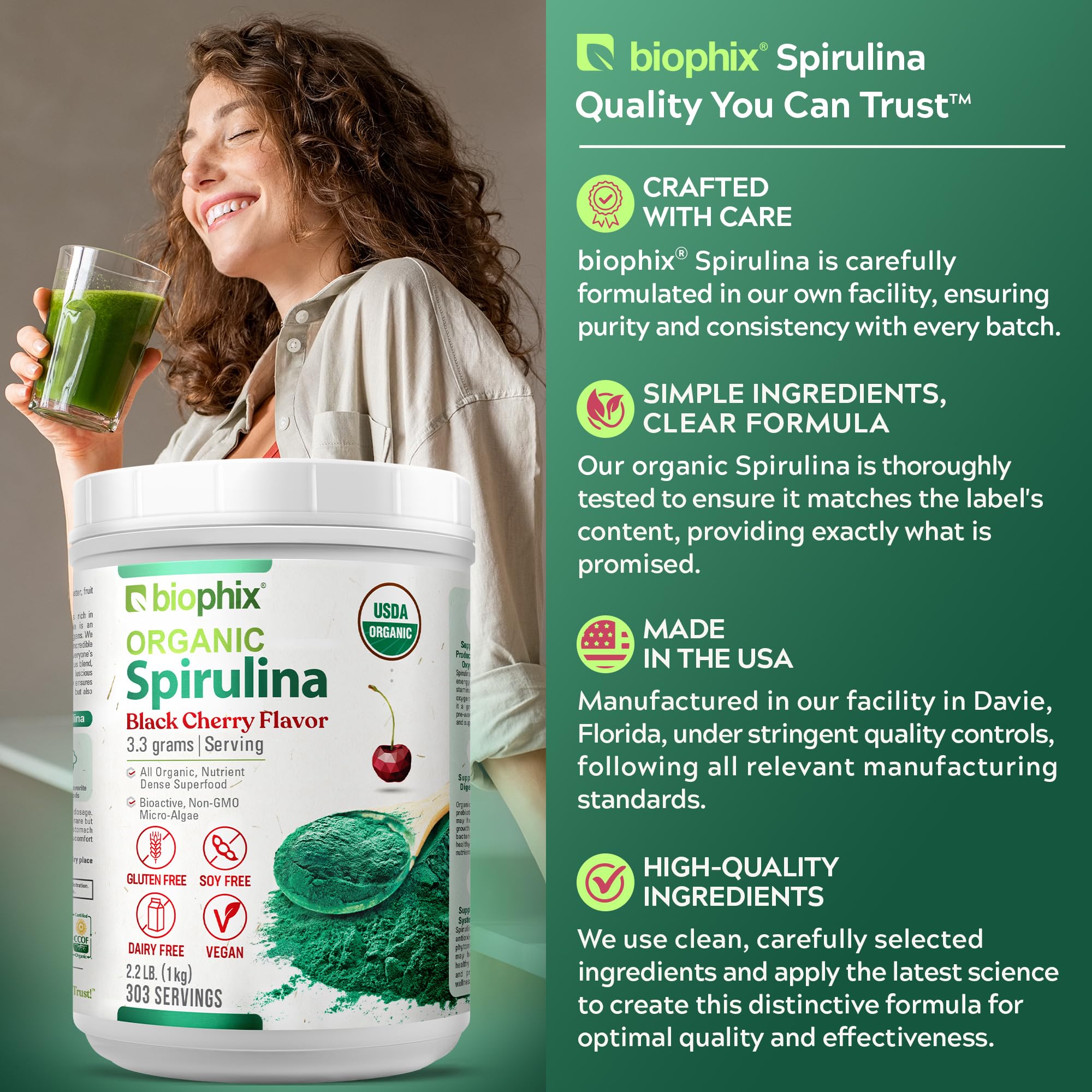 biophix Organic Spirulina Powder 2.2 lb Black Cherry Flavor - Protein-Rich Nutrient-Dense Superfood - Powerful Antioxidant - Supports Immune Health — Amazon image 6