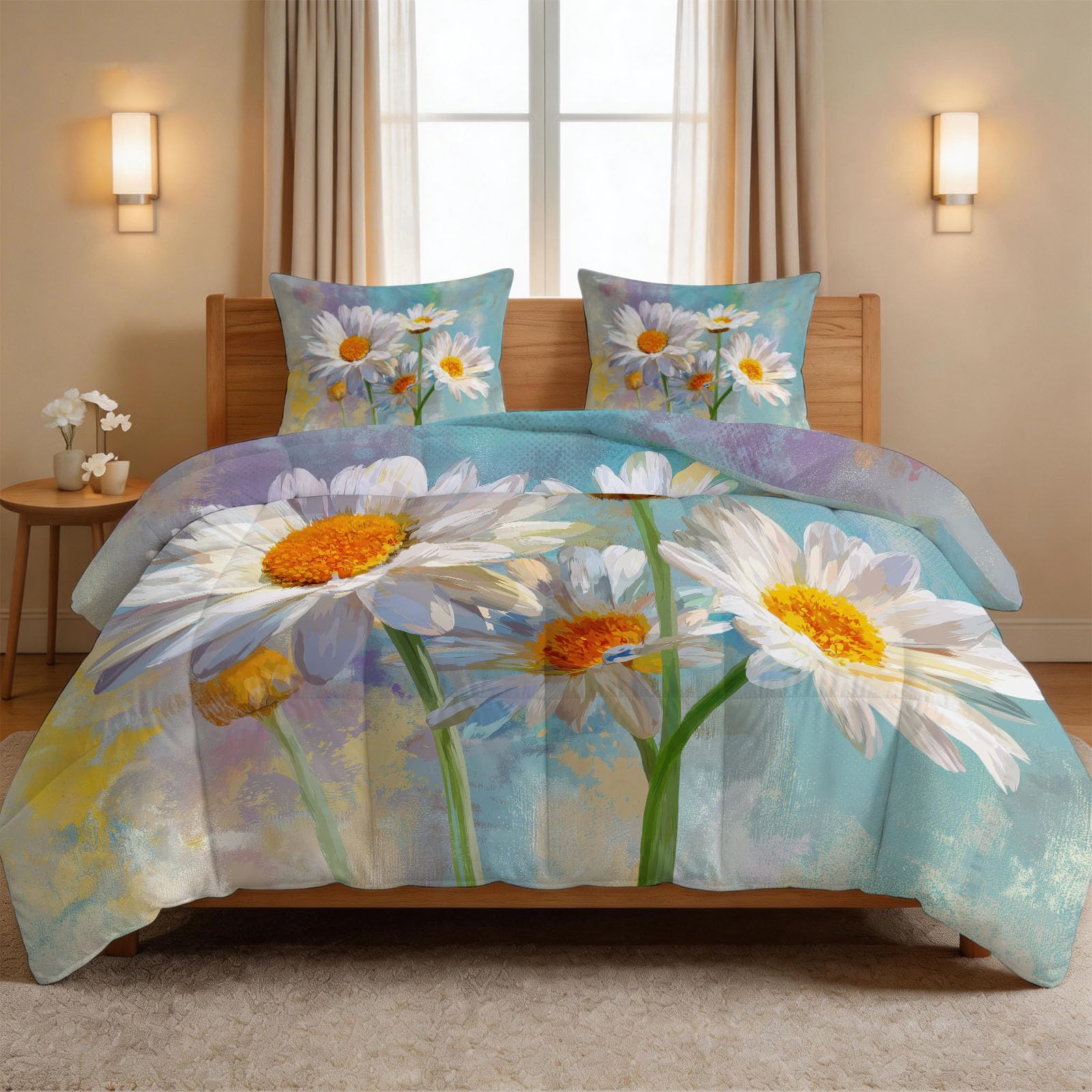 Générique Trapunte stampate 140 x 200 cm Margherita Rami Fiori Selvatici reversibile Piumino disegnato a mano Acquerello 4 stagioni - Morbido piumino trapuntato per letto 1 persone, Edredon senza