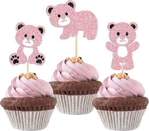 Gyufise 24 piezas de decoración de fiesta de cumpleaños de oso para baby shower, We Can Bearly Wait Cupcake Toppers Decoración de mesa, accesorios