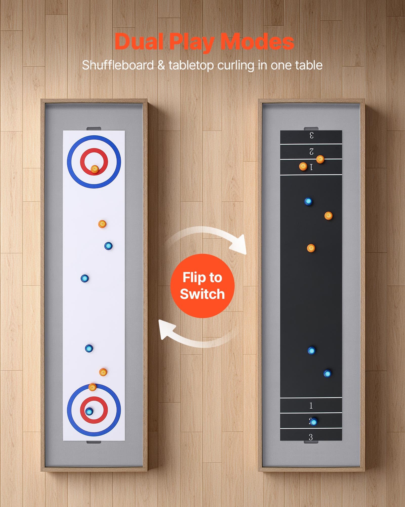 VEVOR Shuffleboard 2 in 1, 2,1 m, 2,7 m, 3,6 m, set combinato Shuffleboard e bowling, con campo di gioco antigraffio, dischi, set da bowling, cera, pennello, per sala giochi familiare