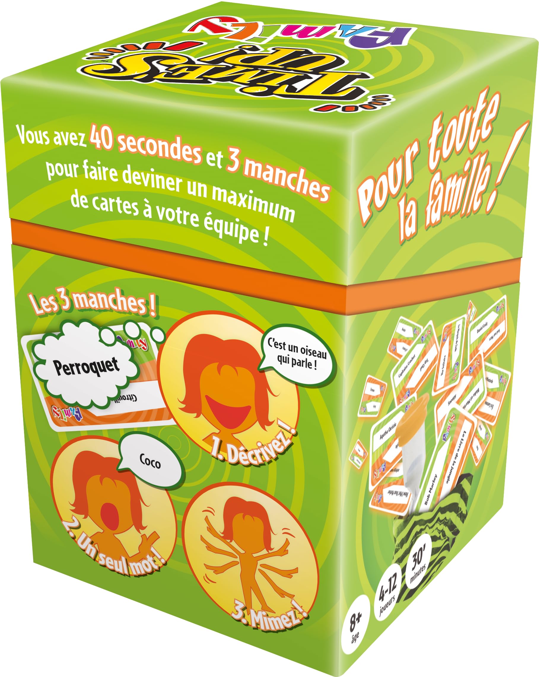 Asmodee Time's UP! Family Version Verte Jeu d'Ambiance en Equipe dès 8 Ans - Jeu de Société Enfants Rapidité Cartes à Deviner 4-12 Joueurs 30 Min Français