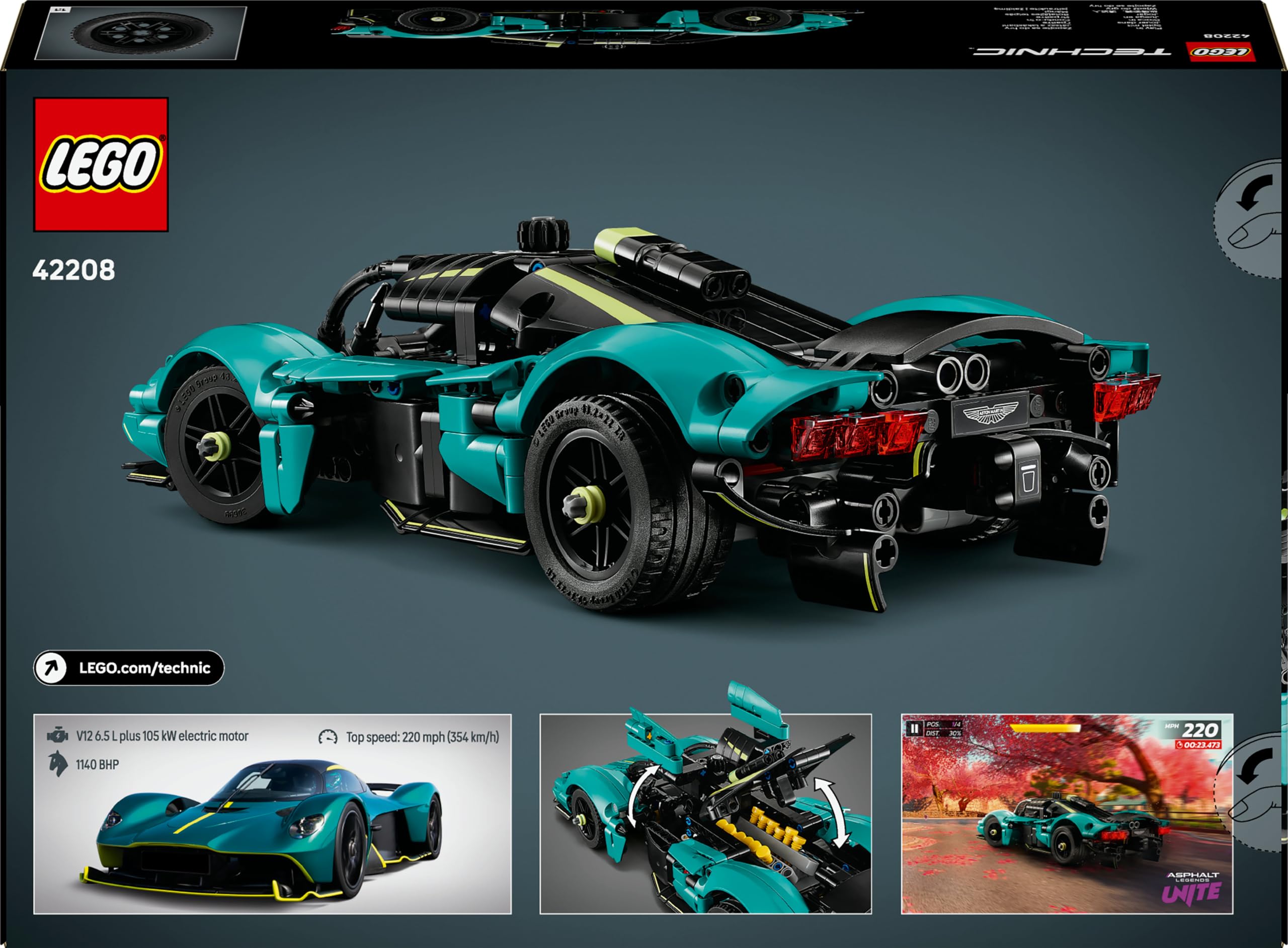 LEGO Technic Aston Martin Valkyrie - Maqueta de Coche de Juguete con Motor V12 y Puertas de Alas de Gaviota Que Se Abren - Coches de Colección - Regalo para Niños y Niñas de 9+ Años 42208