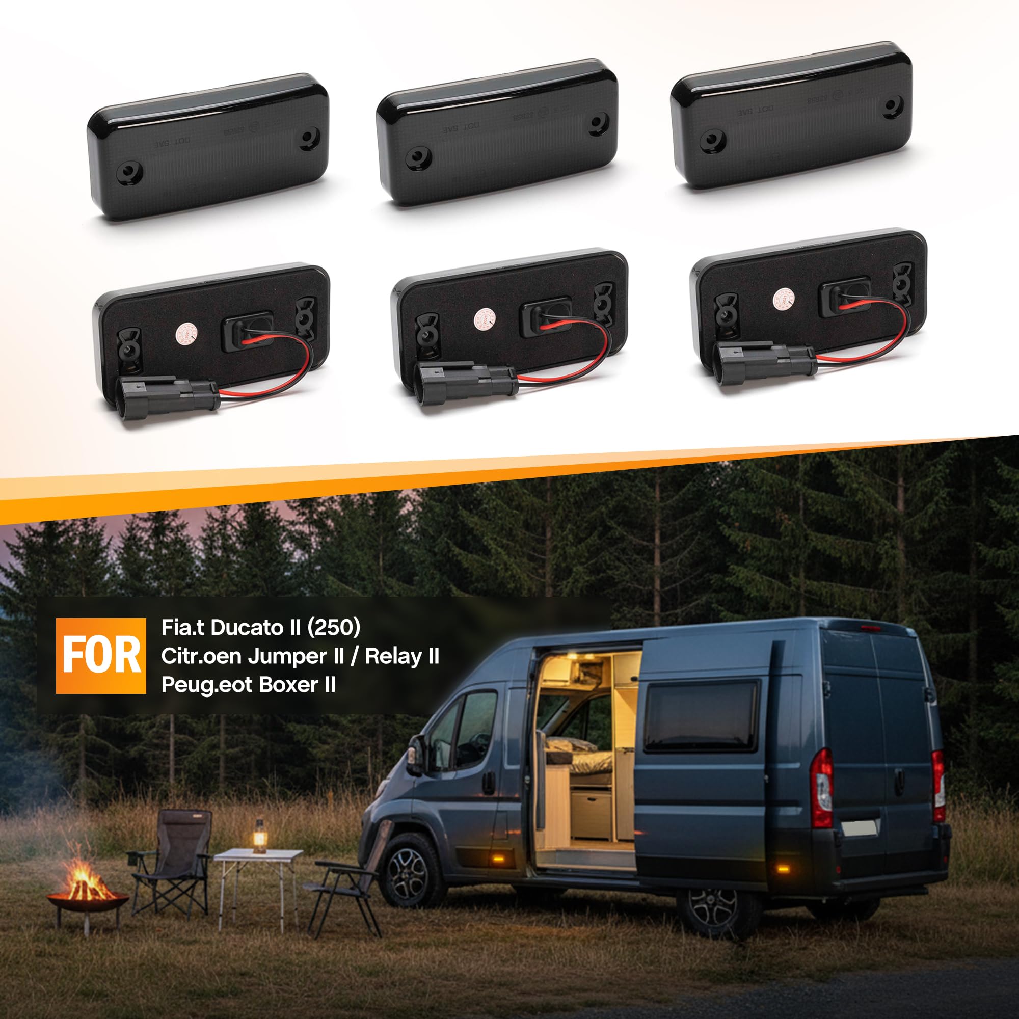 LED Seitenblinker für Fia.t Ducato III Peug.eot Boxer Citr.oen Jumper Iv.eco Daily 2006-2025, 6 Stück Seitenmarker mit Bernsteinfarben Lichter CAN-Bus Fehlerfrei Plug & Play ducato led blinker
