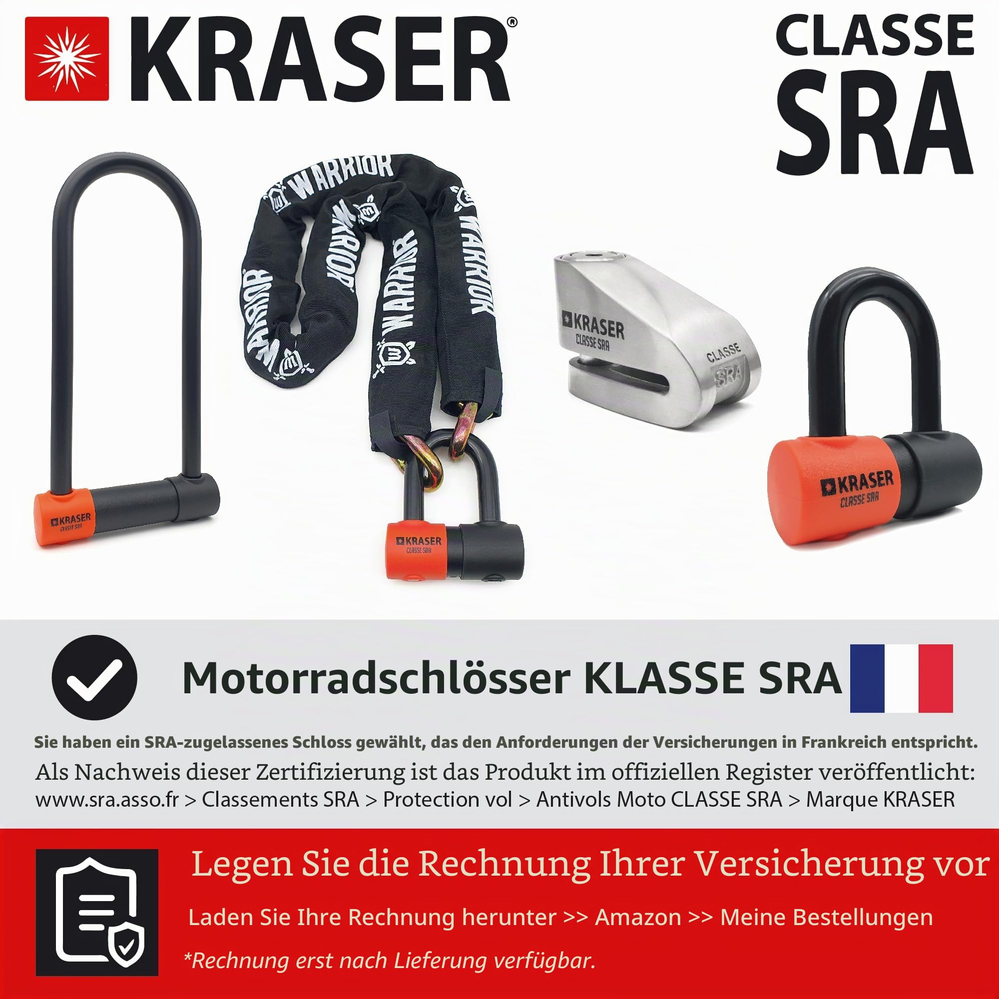 KRASER KR85M Anti-Diebstahl Motorrad Fahrradschloss Bügelschloss Vorhängeschloss U Homologiert SRA-Schloss Sicherheit Solides Schloss 85x250 Ø18 Diebstahlsicherung Motorräder Motorroller Fahrrad