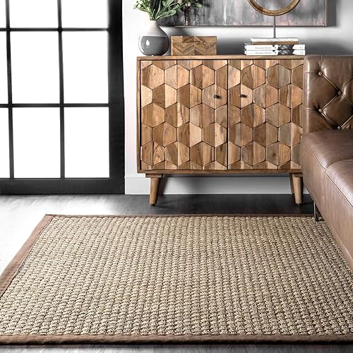 Miniatura 3 de nuLOOM Hesse Checker Weave - Alfombra de pasto marino, 8 x 10 pies, color marrón
