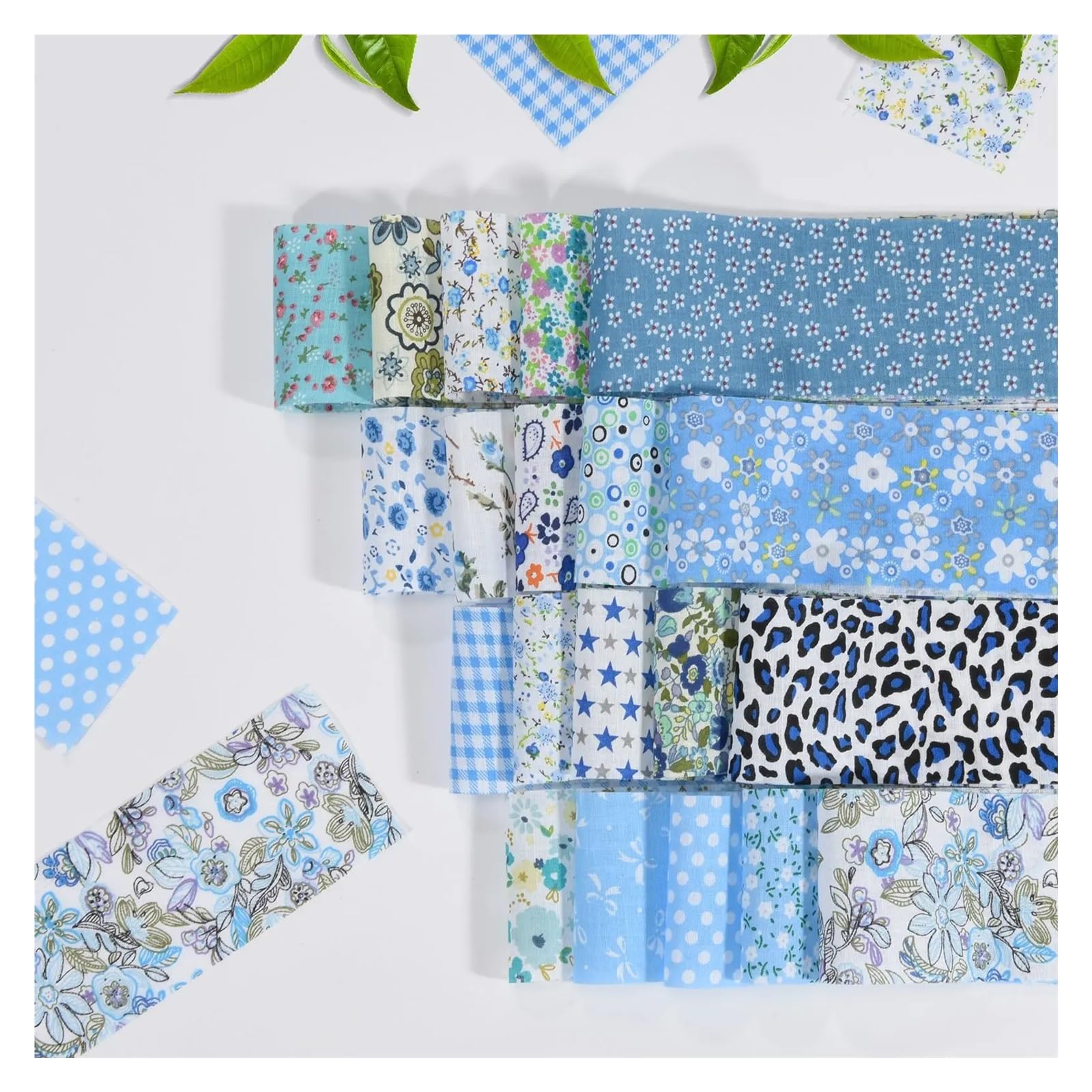 Patchwork Stoffe 40 Stück blaue Jelly Rolls aus reiner Baumwolle mit gesteppter Kissenschleife und vorgeschnittenen gesteppten Stoffstreifen