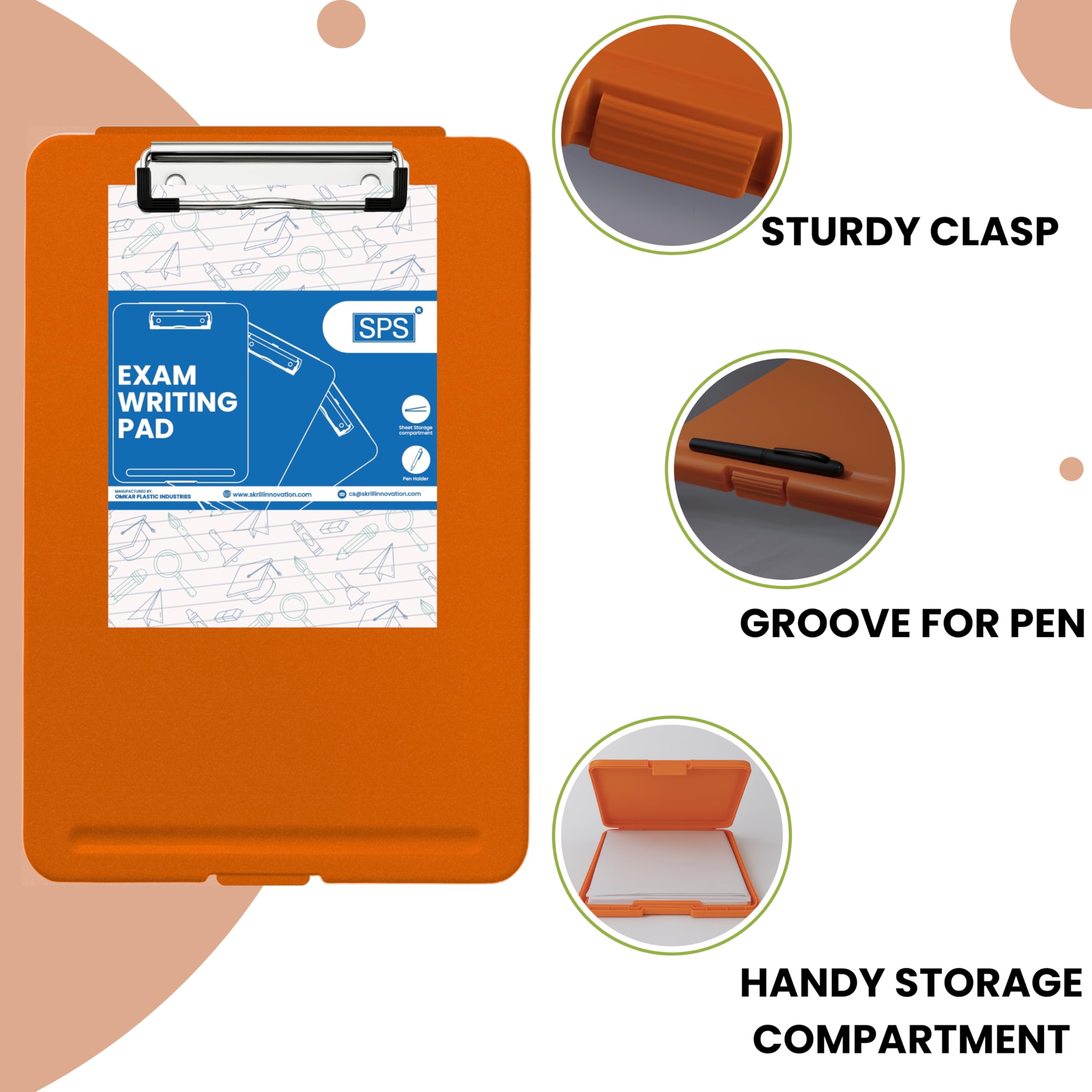 SPS Exampad - Portablocco in plastica formato A4, con portapenne, ideale per scuola, ufficio, viaggi, perfetto per studenti e professionisti, scuola e ufficio