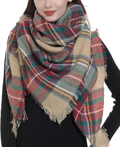 Bufanda de manta a cuadros de moda Bufandas grandes y largas bufandas de invierno a cuadros bufanda envuelta para regalo A-khaki Plaid Scarf,