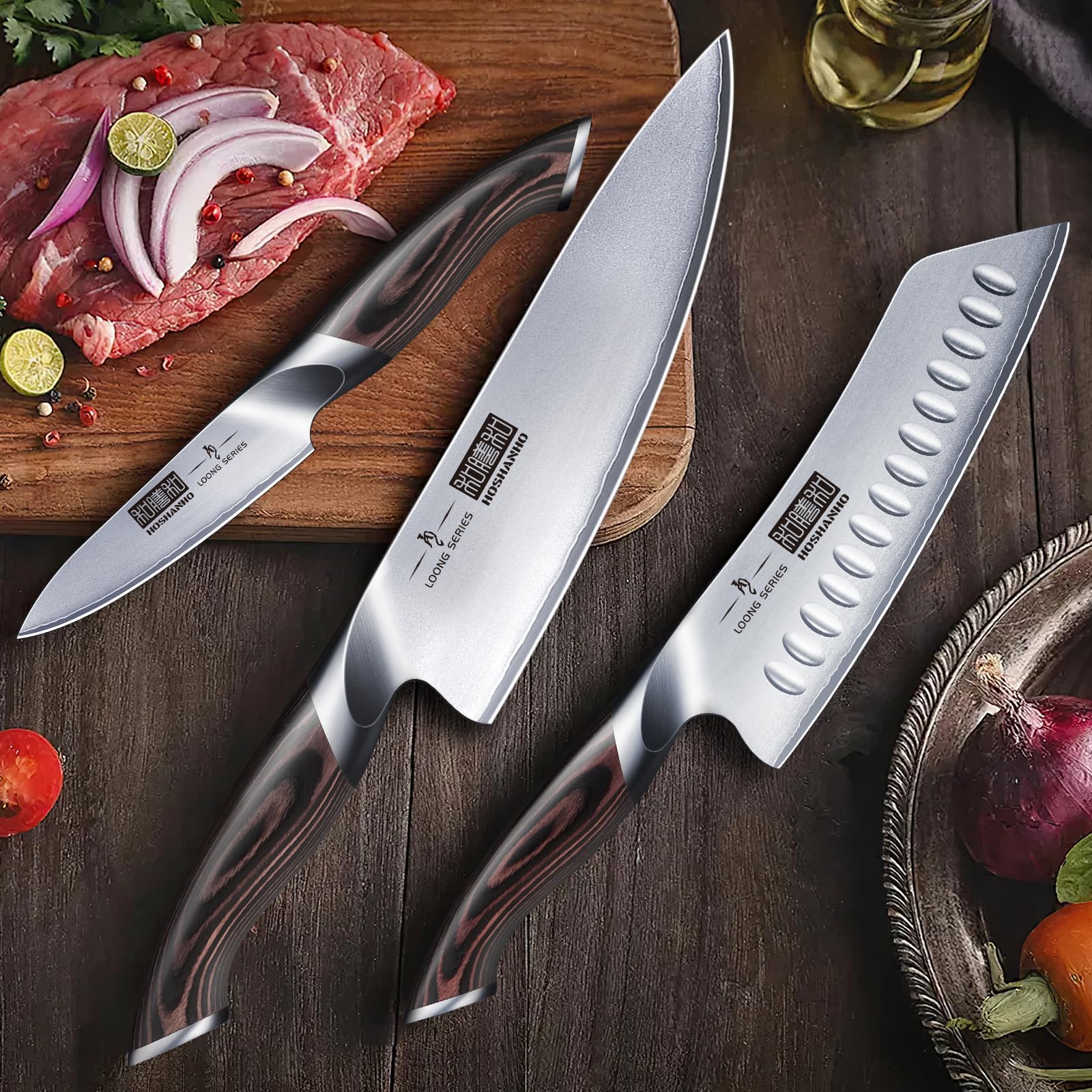 HOSHANHO Set di Coltelli da 5 Pezzi, Set Coltelli da Cucina Giapponesi in Acciaio Inossidabile ad Alto Tenore di Carbonio, Set di Coltelli da Chef Professionali Ultra Affilati