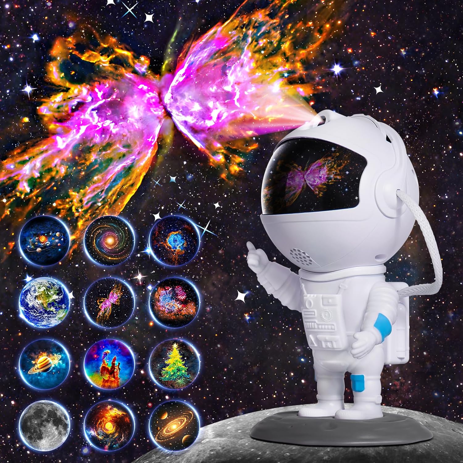 Astronaut Galaxy Projector, Star Projector with 12 Space Films, Galaxy Projector with Timer, Planetarium Projector Light Ceiling Nebula, Kids Room Decor, Gifts for Kids, Friends, Birthday Game Party