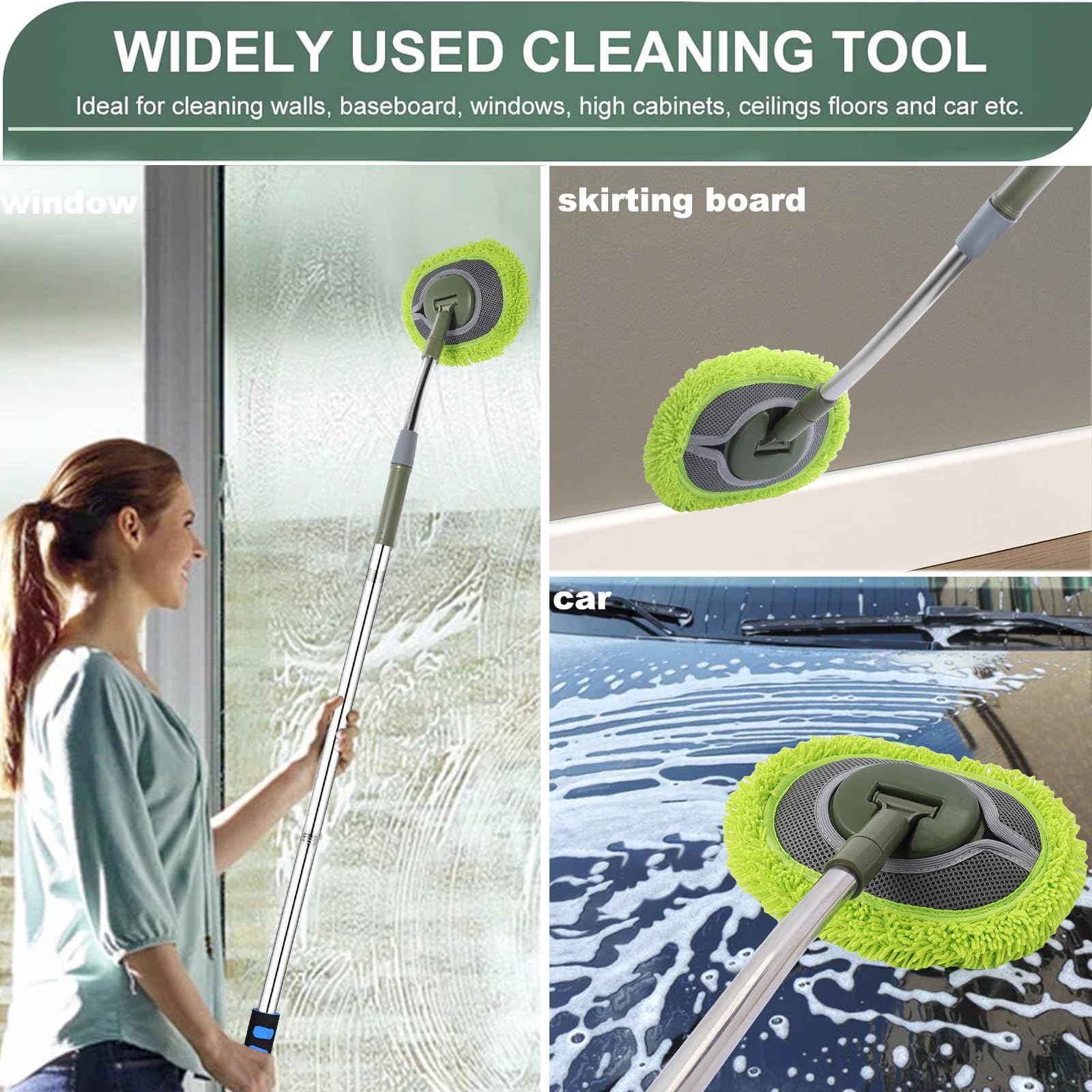 Wandreiniger Mit 172,7 Cm Griff & 15°-Ellenbogen – Inkl. 2 Mikrofaser-Pads, Für Decken, Wände, Böden