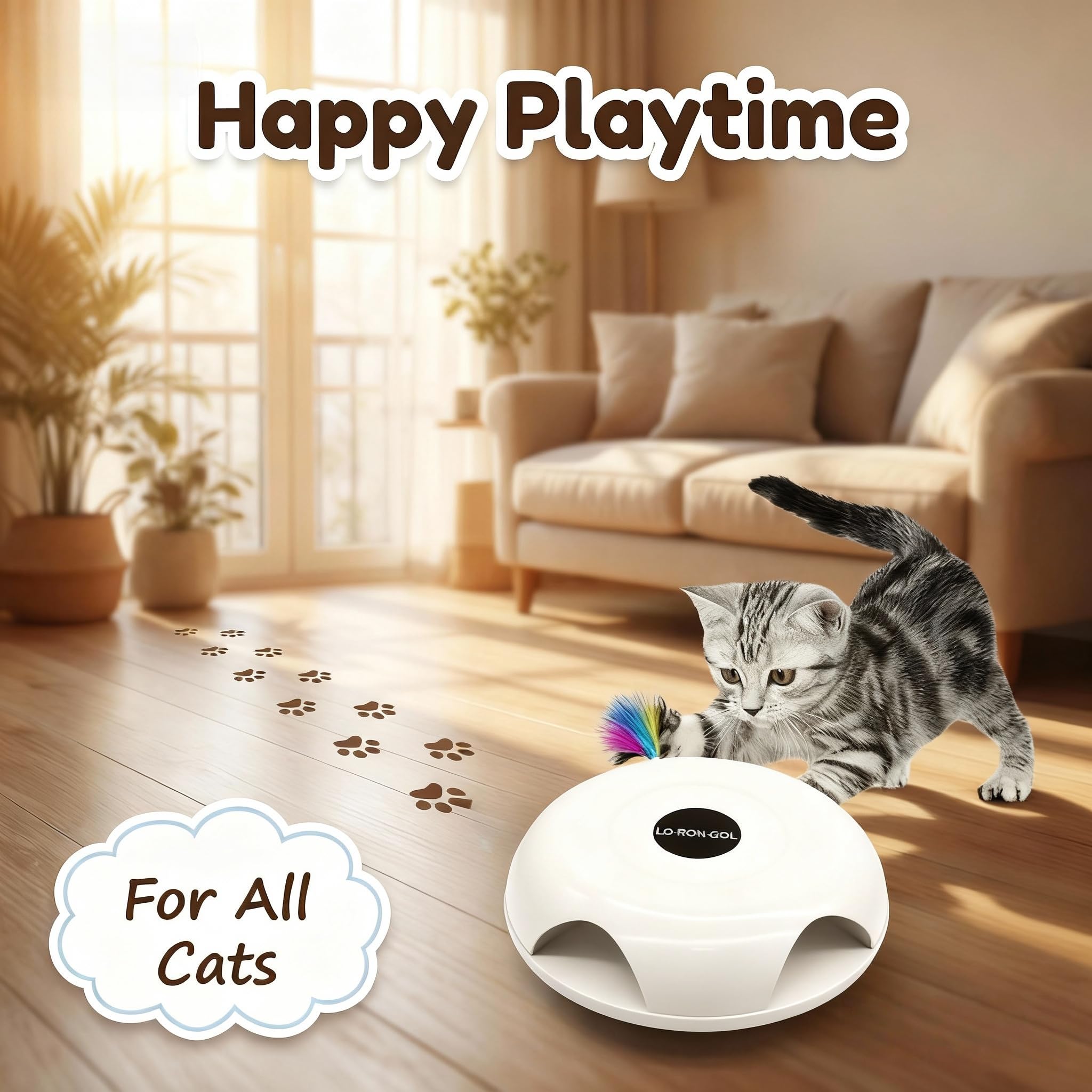 Interactive Whack-a-Mole Cat Toy — Automatic Mushroom Feather Pop-Up Play Toy for Cats, Cognitive Stimulation & Exercise, Durable Pet Entertaining Game (White) - 3