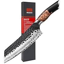 SHAN ZU Coltelli da Cucina Forgiato a Mano, Coltello da Santoku 18 cm, Professionali Coltello Giapponese in Acciaio a 7 Strati Coltello Multiuso Affilato in Acciaio Giapponese con Manico in Acero