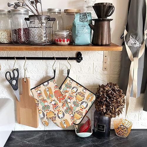 Miniatura 7 de Juego de manoplas de horno y soporte para ollas con diseño de gato divertido para cocina, hornear, cocinar a la parrilla