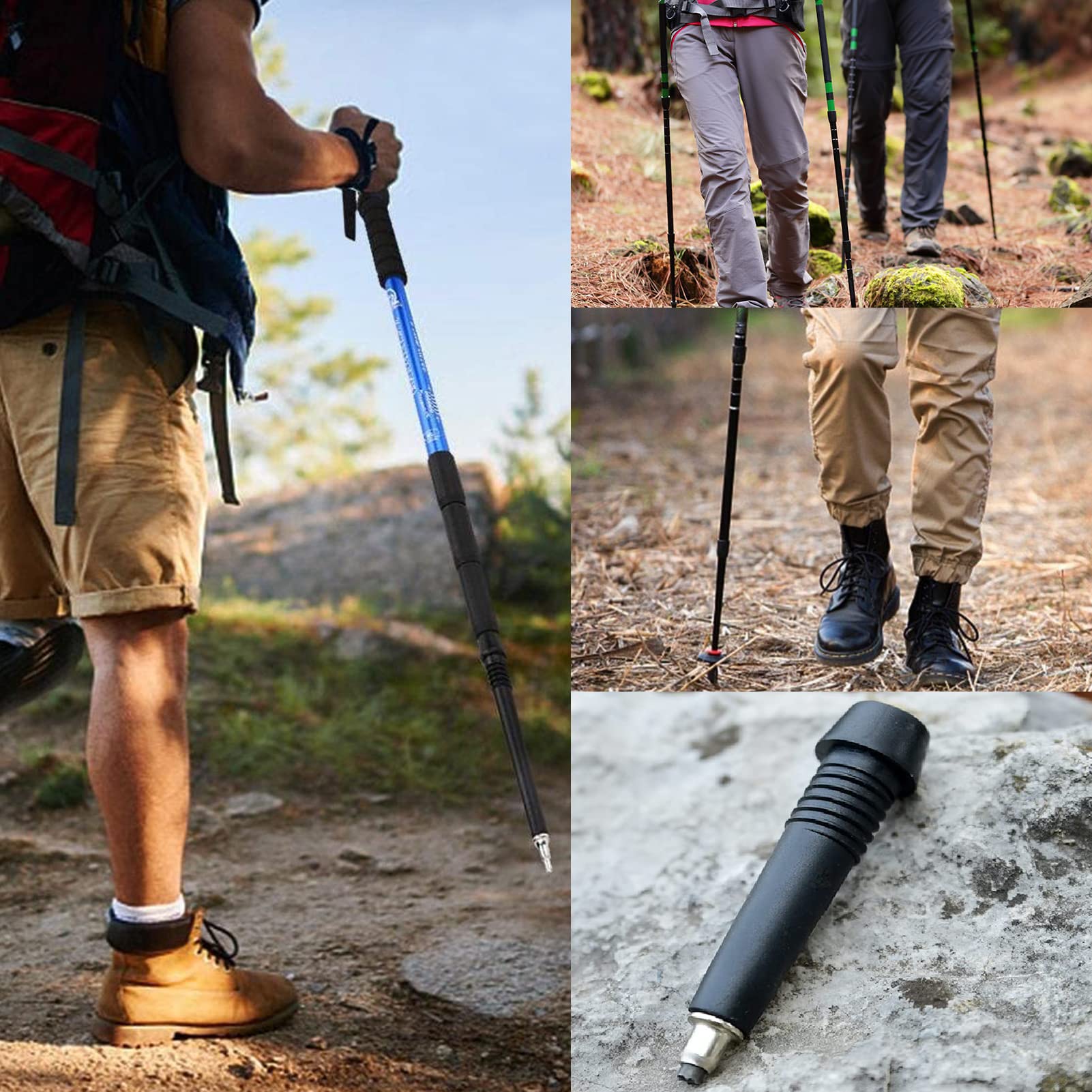Punte universali per bastoni da trekking con punte in carburo per bastoni da trekking, confezione da 4 protezioni in gomma di ricambio per la maggior parte dei bastoncini da trekking standard