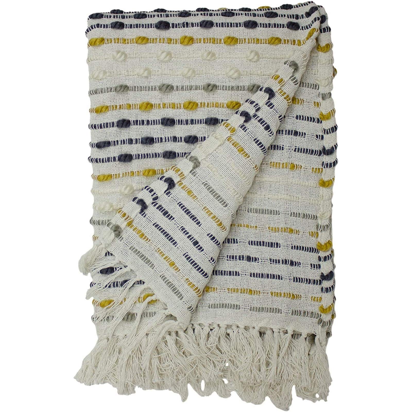Furn. Dhadit Ochre Stripe Throw 130 X 150Cm