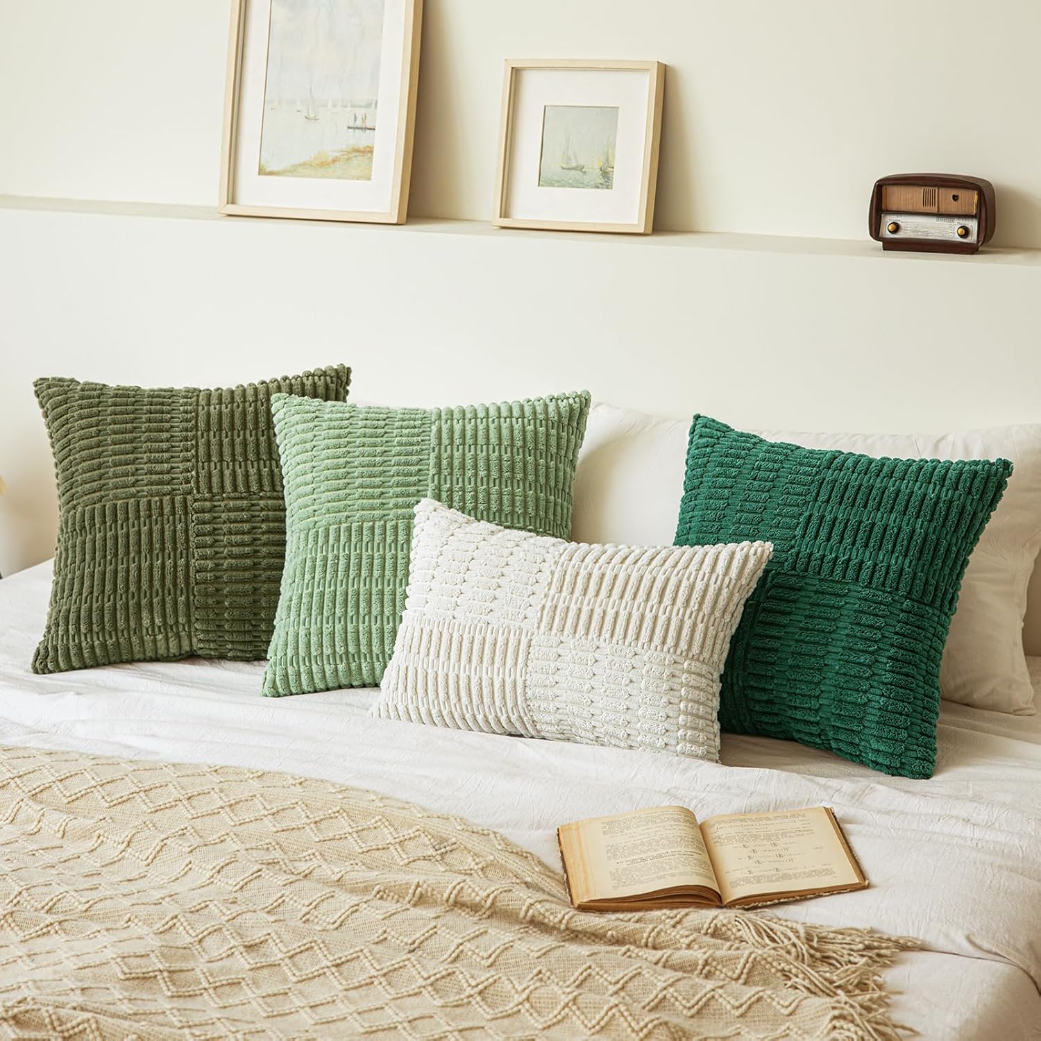 Softalker Throw Pillow Covers 16x16 Inch, Spring Set of 2 Fluffy Corduroy Boho Outdoor Textured Pillow Covers Modern Decorative Pillow Case for Classroom Balcony Patio Couch, Cream - Image 7