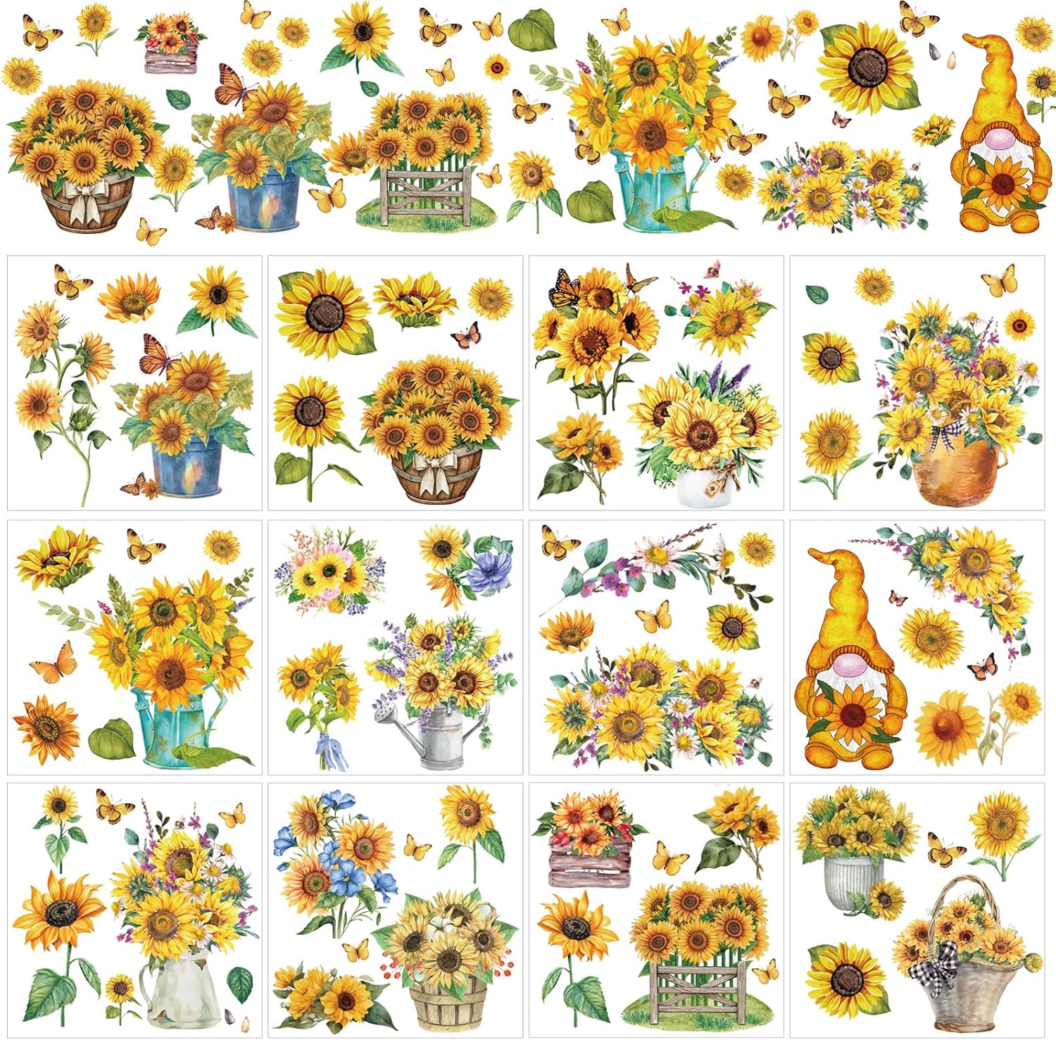 Sunflower Rub on Transfers for Crafts - 12 Sheets Floral Butterfly Rub on Transfers for Furniture Gnome Flower Rub on Transfer Decal Stickers for Wood DIY Craft Scrapbooking Office Home Decor
