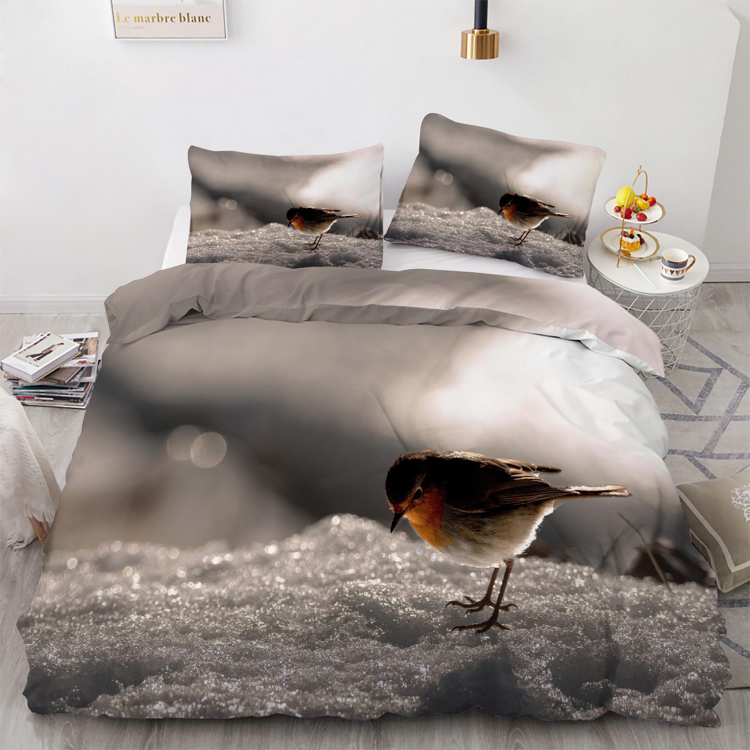 Parure de lit 90x190 rouge-gorge avec housse de couette en microfibre et 2 taies