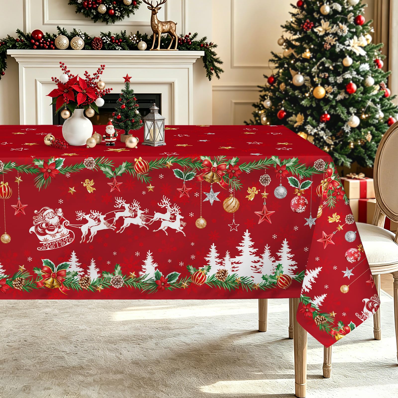 hometrixx Christmas Santa Claus Sled Rectangle Table Cloth Cover 140x220cm