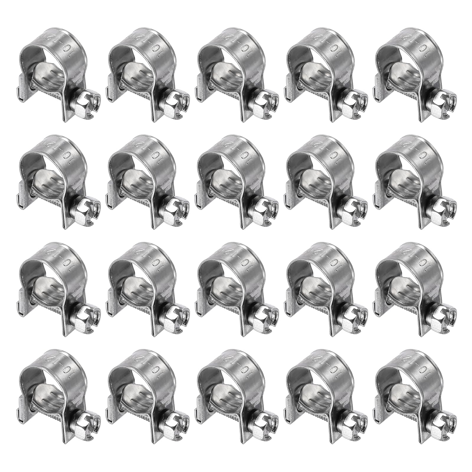 sourcing map 20pcs Fuel Injection Hose Clamp 10-12mm Adjustable 304 Stainless Steel Mini Gas Line Hose Clamp for Automotive Agriculture Plumbing Diesel Petrol Pipe
