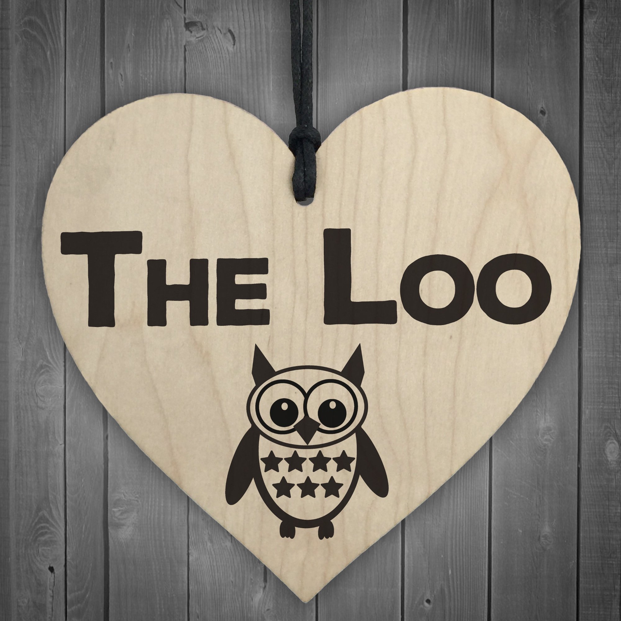 Red Ocean The Loo Wooden Hanging Heart Owl Plaque Toilet Door Sign Shabby Chic Bathroom Sign