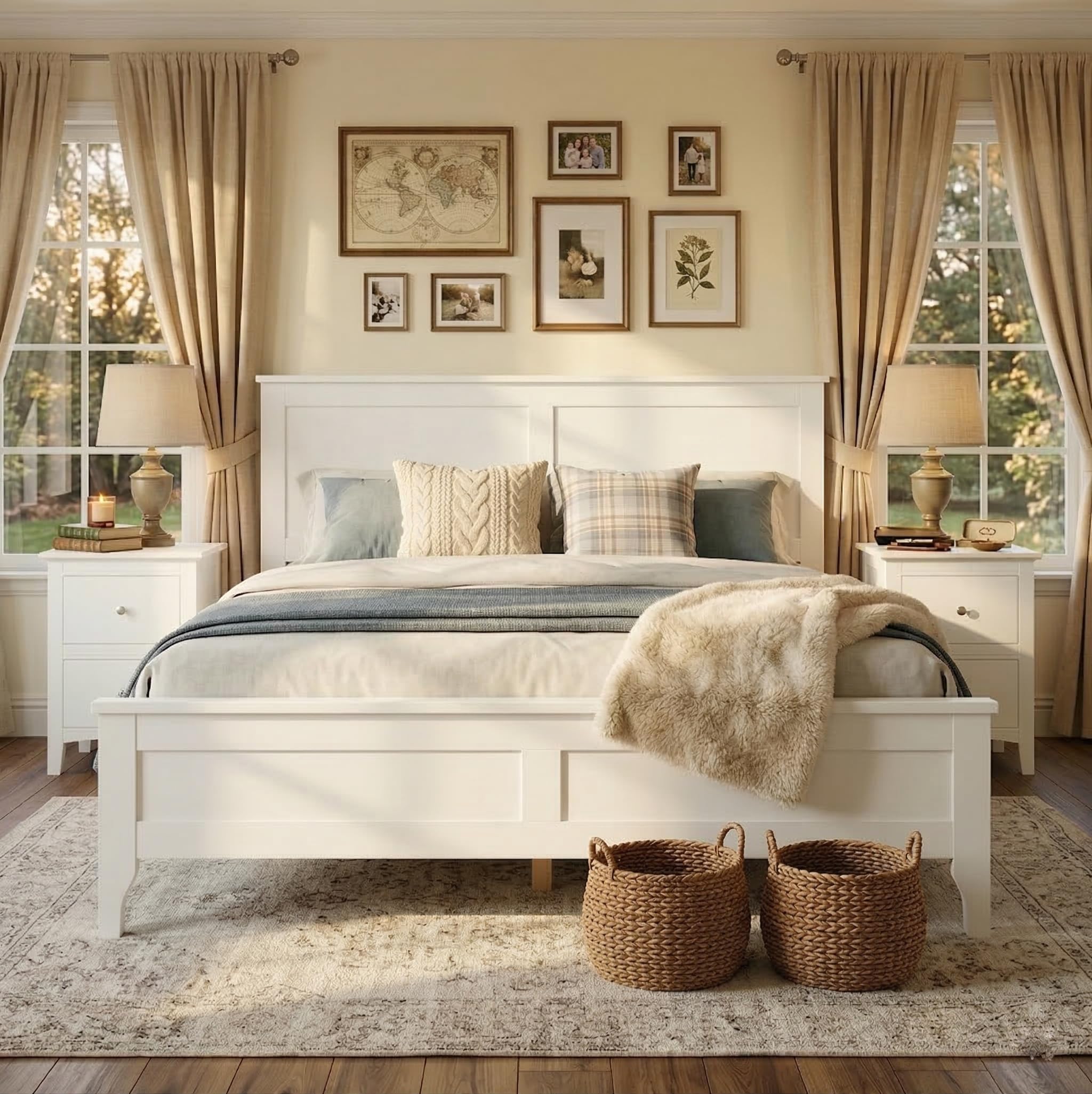 LZ LEISURE ZONE Full Size Platform Bed, Modern Solid Wood Full Platform Bed Frame, No Box Spring Needed, White