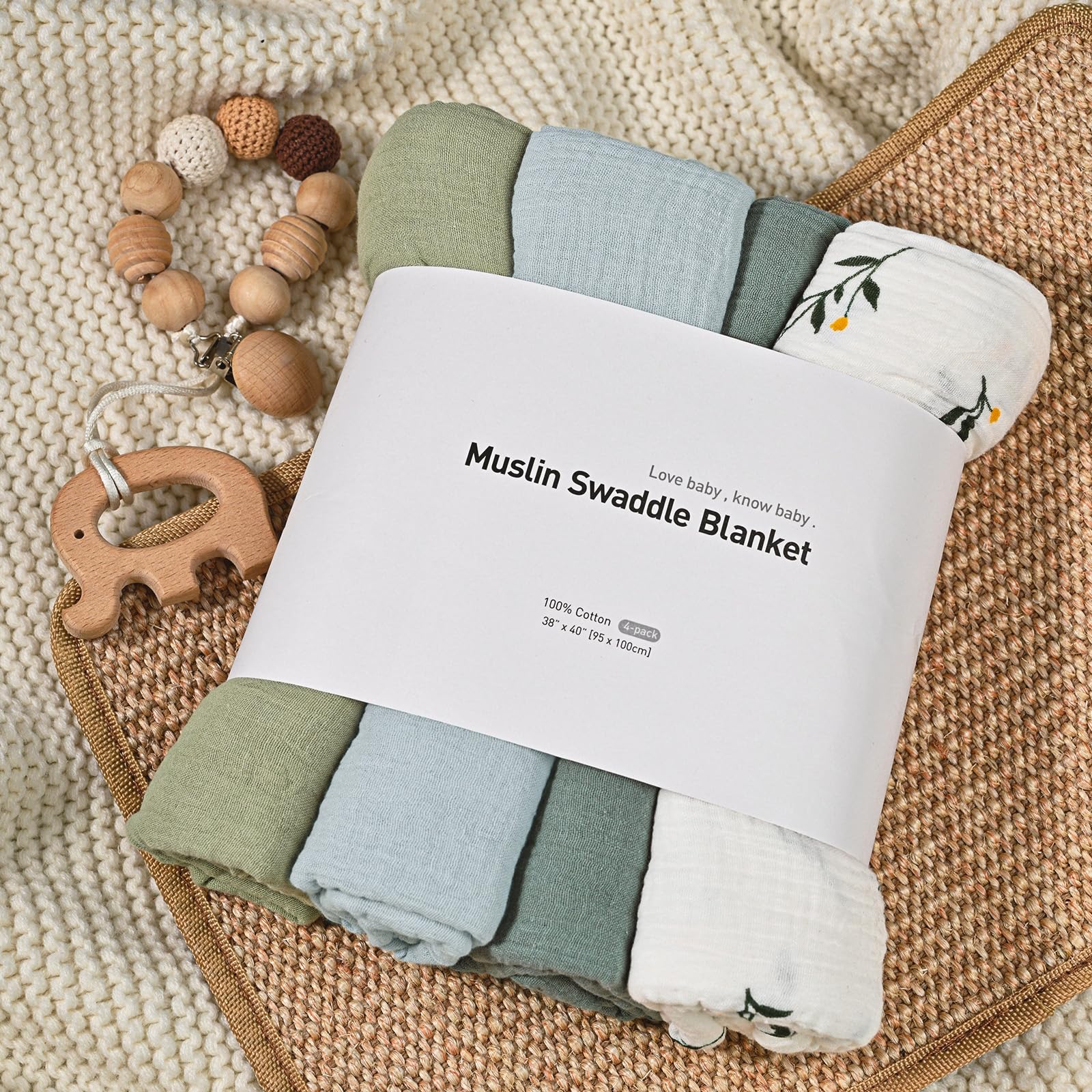 GLLQUEN BABY Mantas de muselina para niñas y niños, paquete de 4, mantas de bebé para niñas y niños, manta para envolver recién nacidos, unisex, esencial para bebés, lista de deseos y regalo
