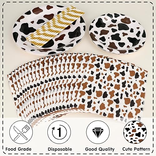 Miniatura 3 de Platos y servilletas con estampado de vaca marrón, suministros de fiesta, decoraciones de cumpleaños de vaca de las tierras altas, mantel con