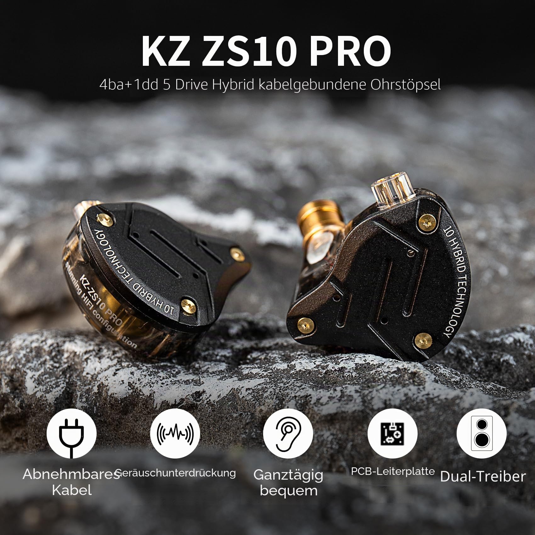 KZ ZS10 Pro In-Ear-Monitor-Kopfhörer mit Kabel, KZ HiFi-Ohrhörer mit 4 Balanced-Armature-Treibern und 1 dynamischen Treiber, professioneller IEM-Kopfhörer für Schlagzeuger und Musiker, Blau, ohne