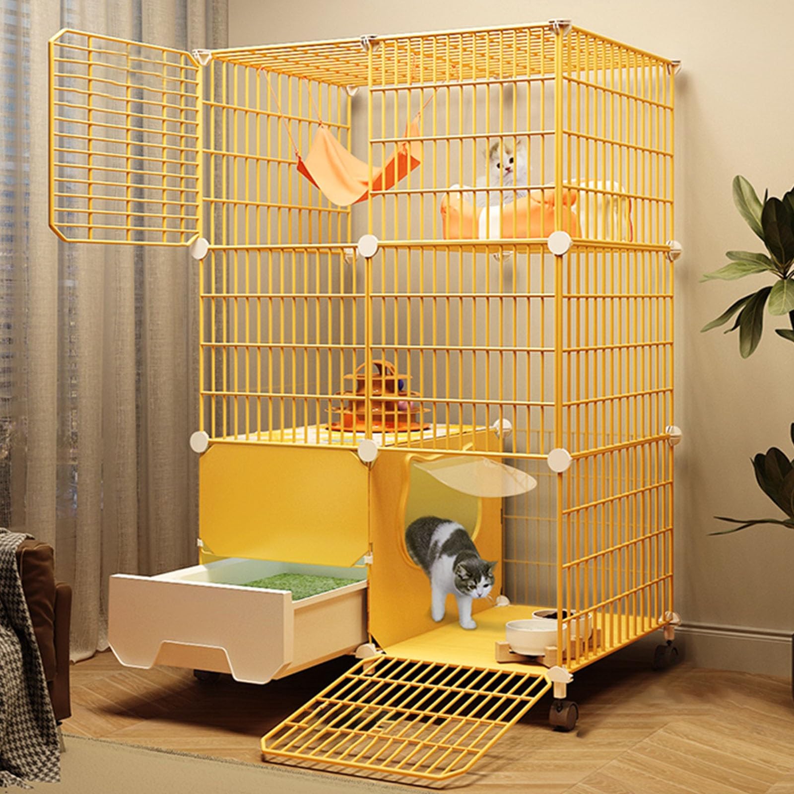 Cat Cages Indoor with Litter Box fit 2 Cats Large Exercise Place Ideal DIY Cat Playpen for Cat and Small Animals Two Models(75 * 49 * 113cm)