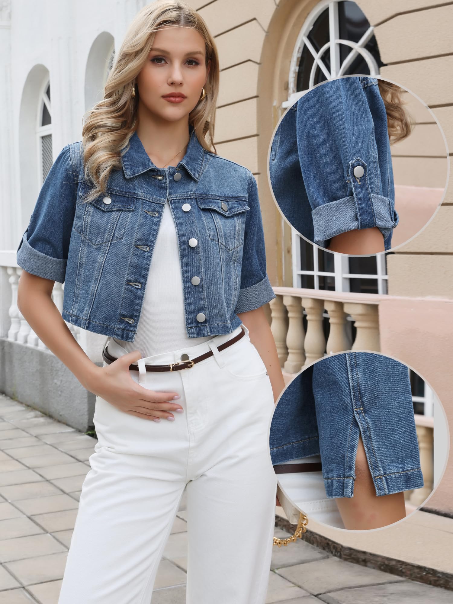 Allegra K Damen Kurze Jeansjacke mit Kragen
