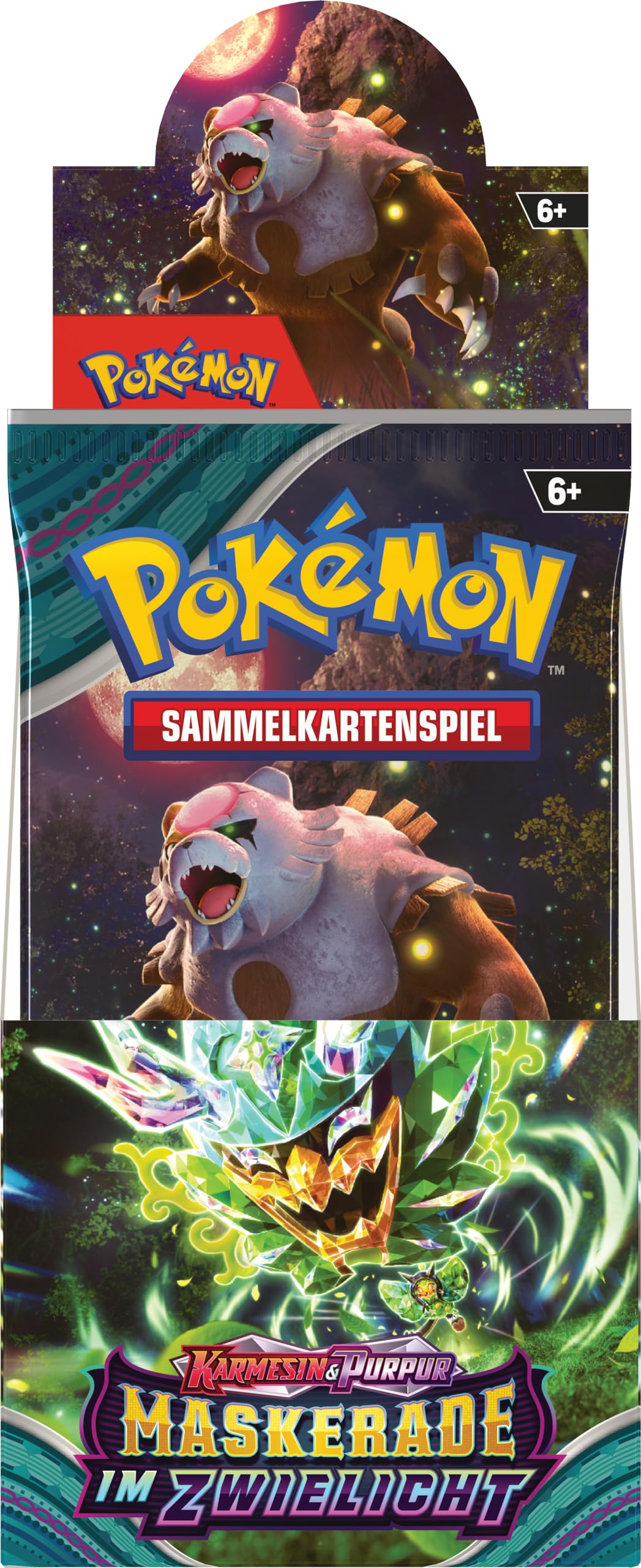 Pokémon-Sammelkartenspiel: Boosterpack-Display-Box Karmesin & Purpur – Maskerade im Zwielicht (18 Boosterpacks)