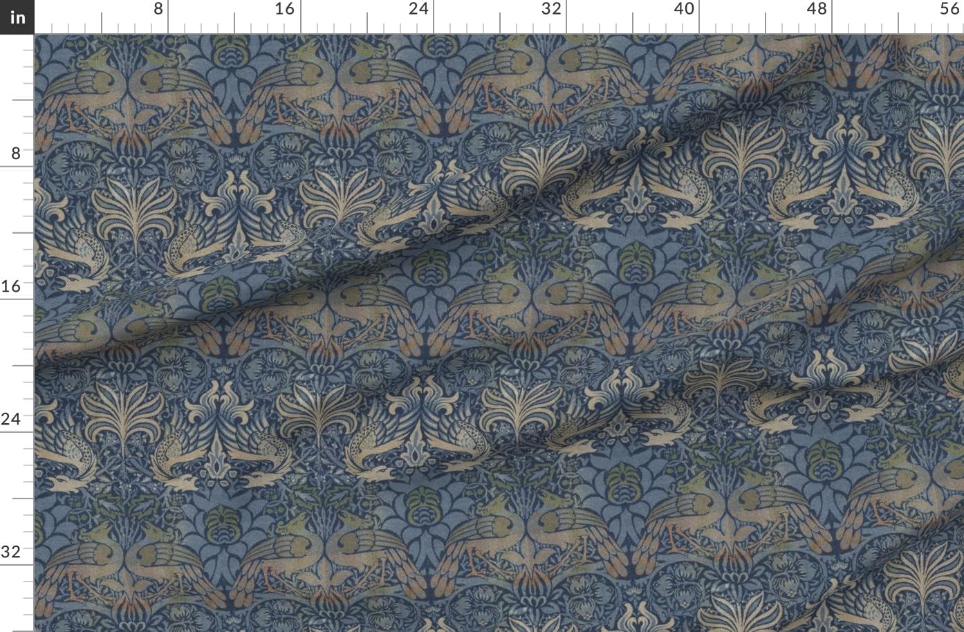 Spoonflower Fabric - Medieval Antique Look Victorian Morris Damask Edwardian Printed on Organic Cotton Sateen Fabric by The Yard - Sewing Quilting Apparel Home Decor