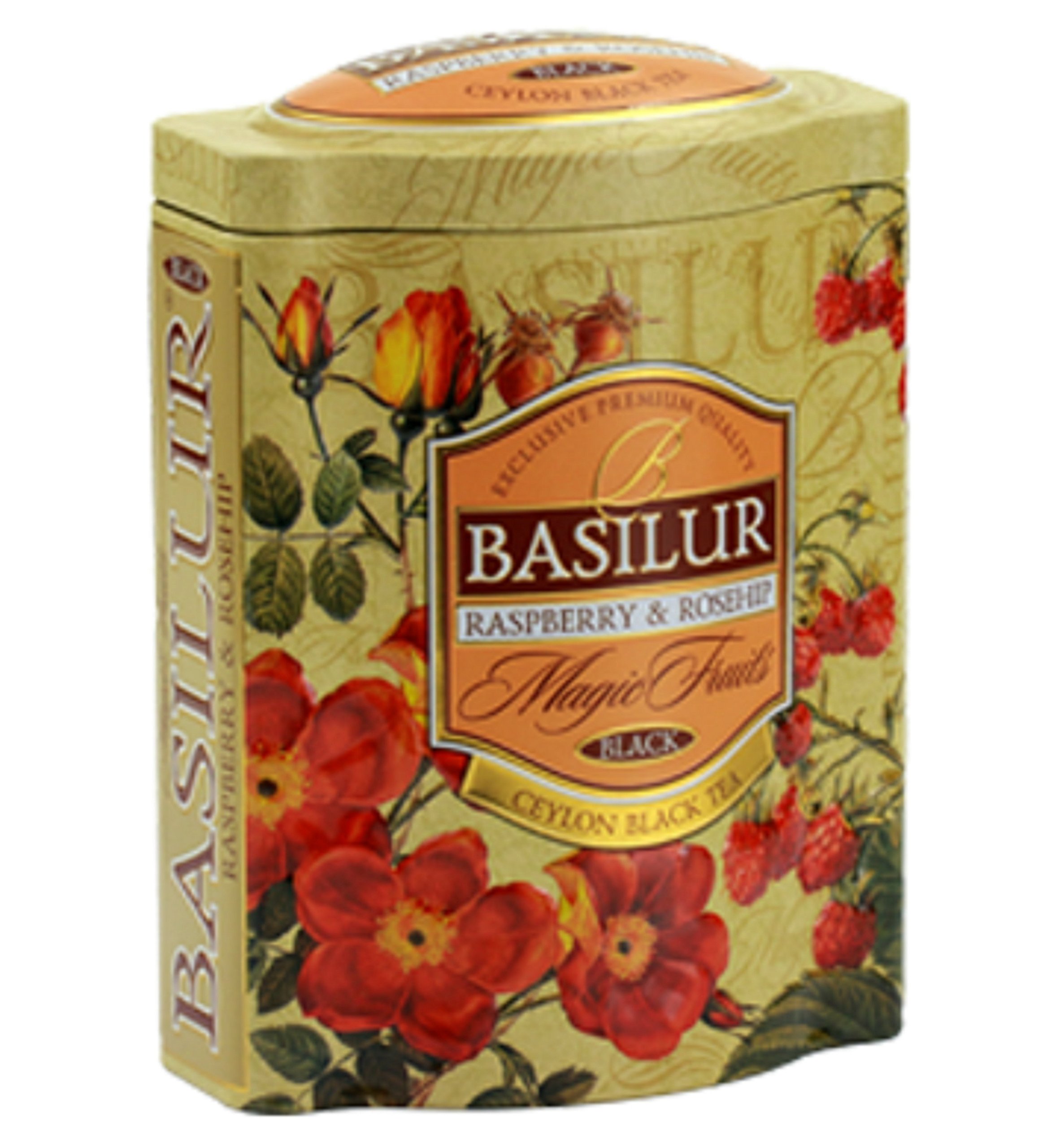 Basilur | Raspberry & Rosehip Tea | With Real Bits of Fruits | Premium Ceylon Black Loose Tea | 100g / 3.52 oz.