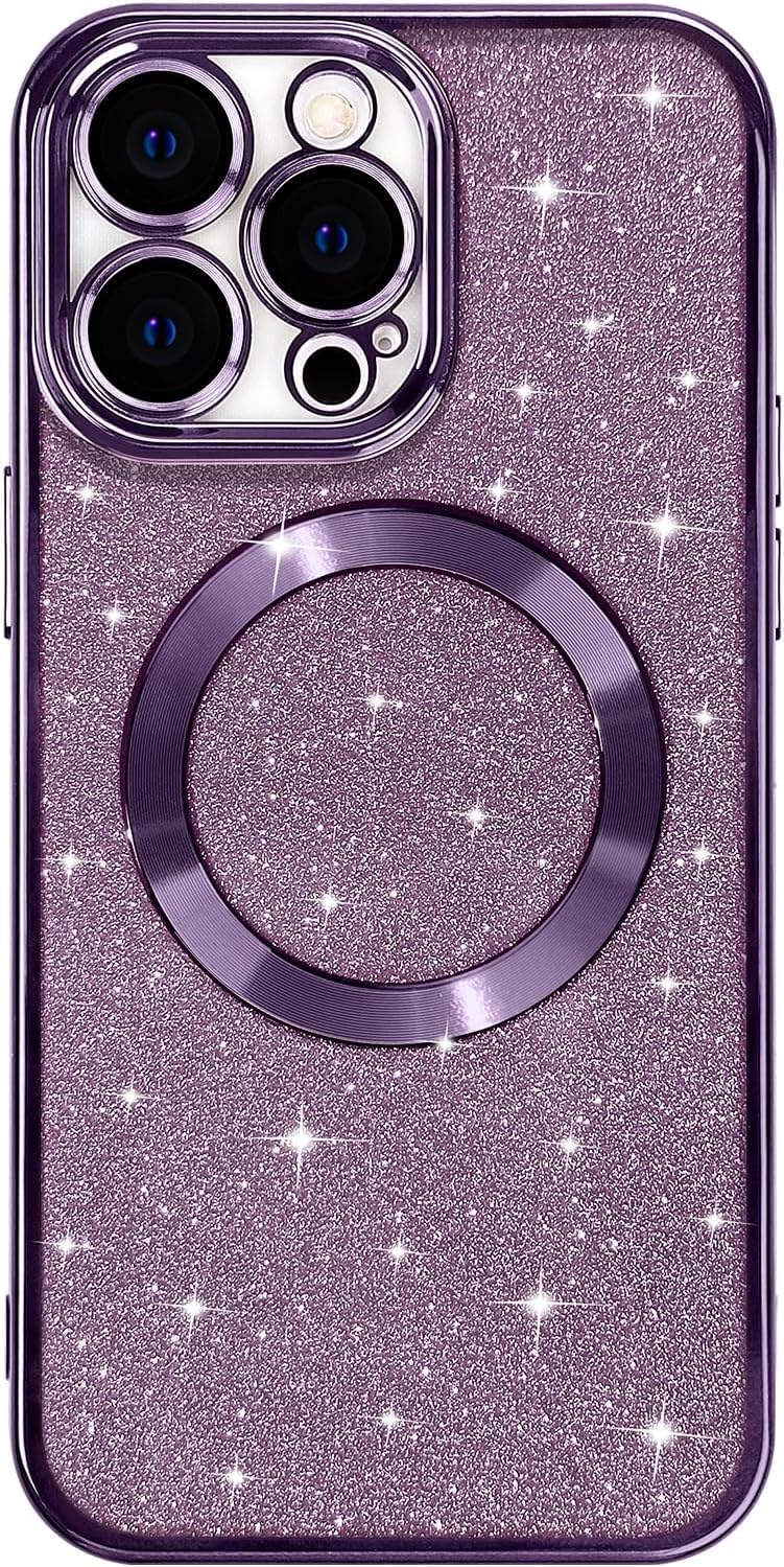 Cover Glitter Magnetica per iPhone 12 Pro Max Compatibile con MagSafe, Custodia Brillantini Trasparente Antiurto Glitterata Cover Sottile Bling Anti-Graffio Protettiva Case, Nero