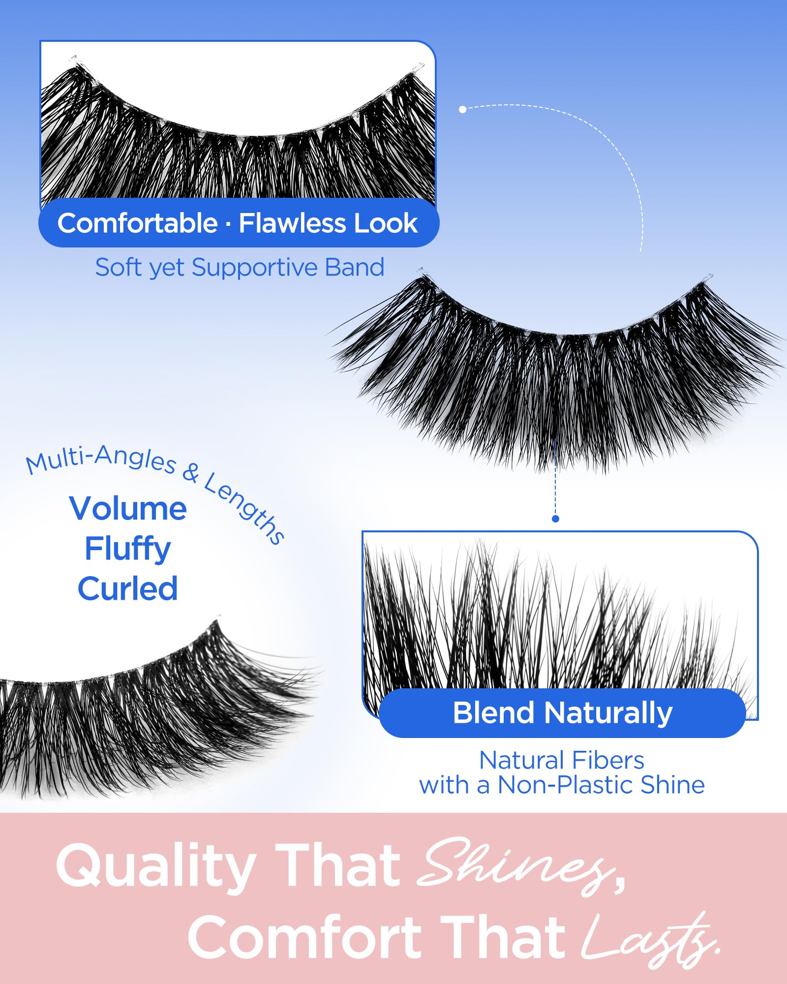 BEYELIAN 14 works False Eyelashes Clear Band D Curl 9-18MM Long Eye Lashes Pack - Image 3